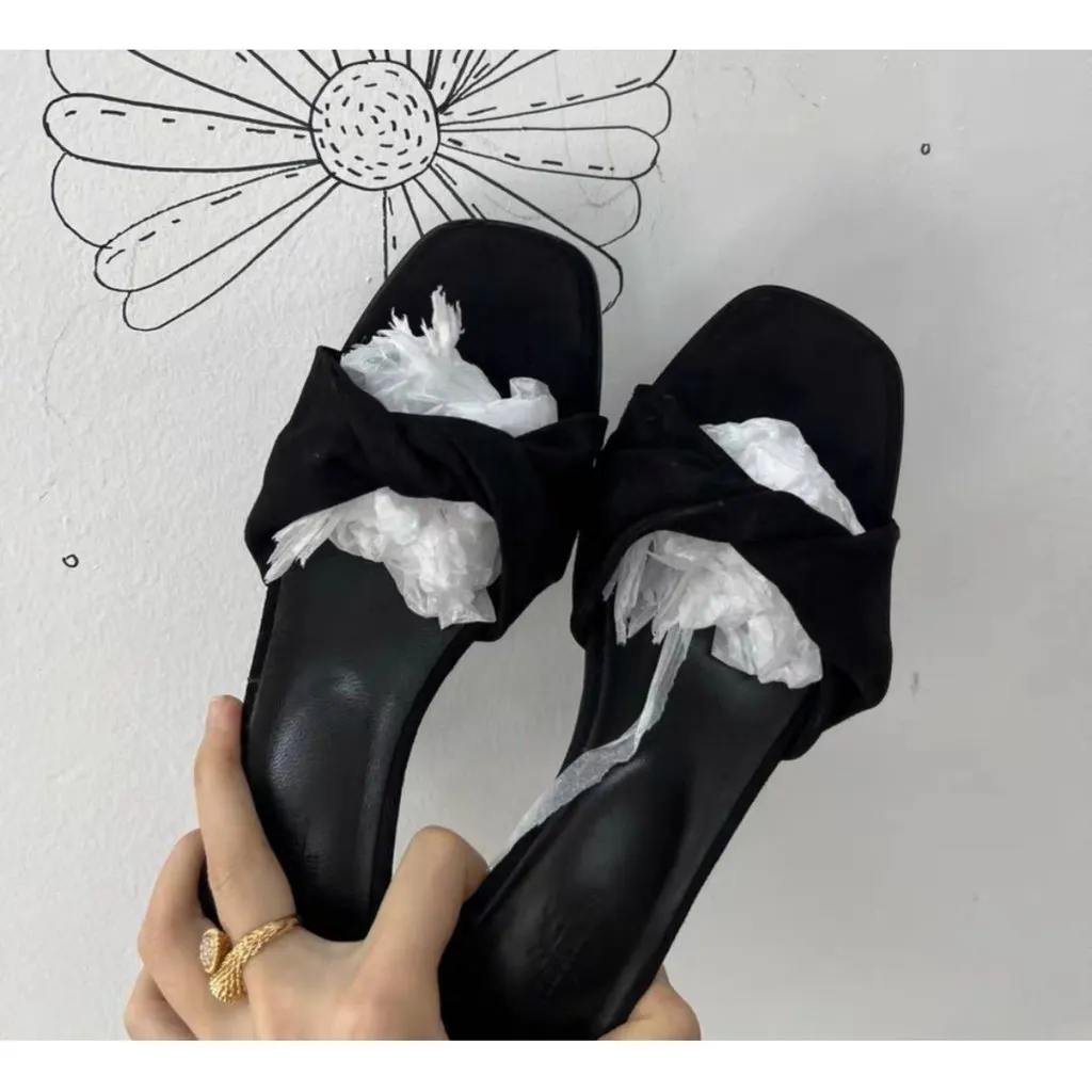 Hermes Black Leather Sandals Black Leather Very good - Box View