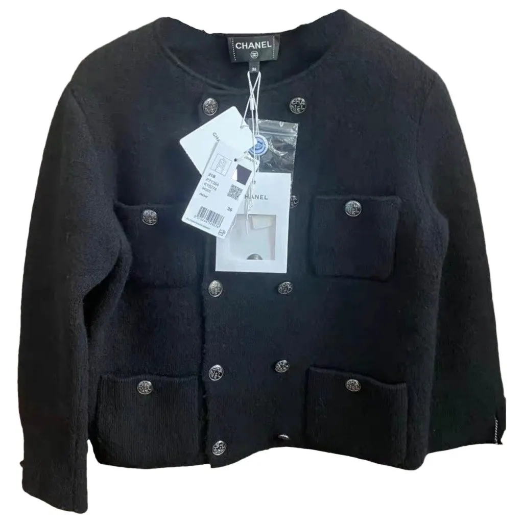 Chanel La Petite Veste Noire Black Cashmere Jacket Black Cashmere Never worn, with tag - Front View