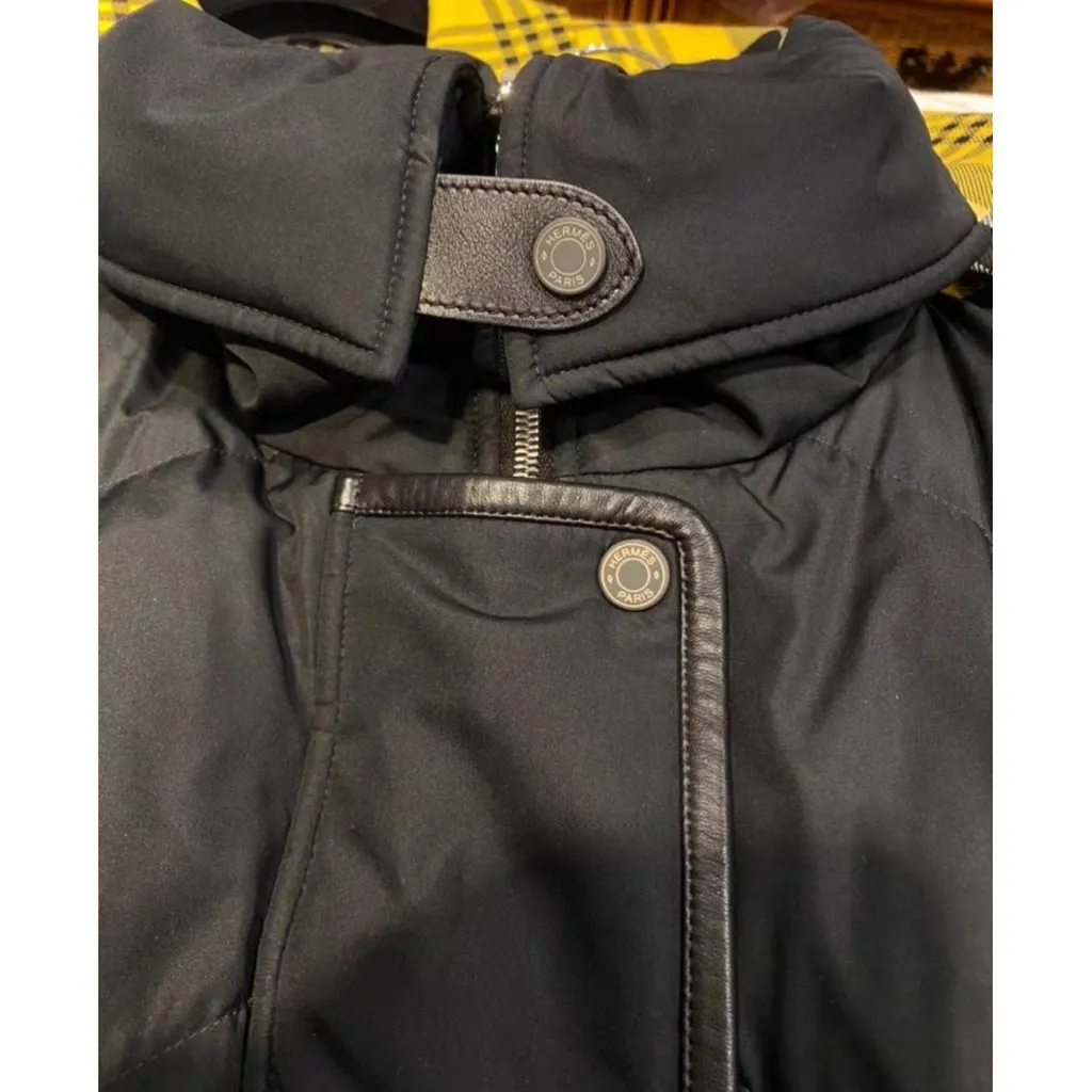Hermes Black Polyester Coat Black Polyester Good - Model View