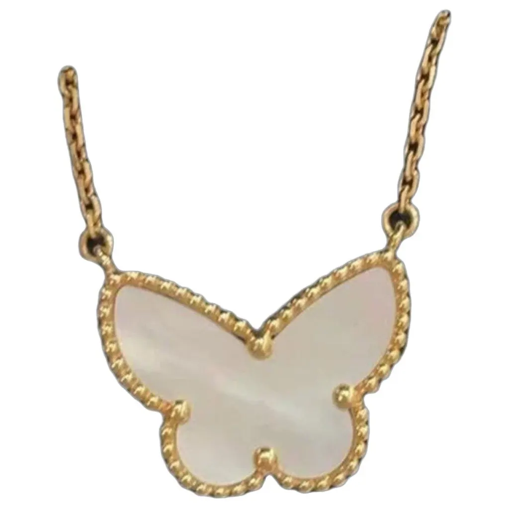 Van Cleef & Arpels Lucky Alhambra White Yellow Gold Necklace White Lace Very good - Front View