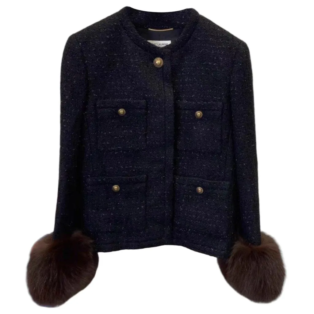 Saint Laurent Black Wool Jacket Black Wool Very good - Front View
