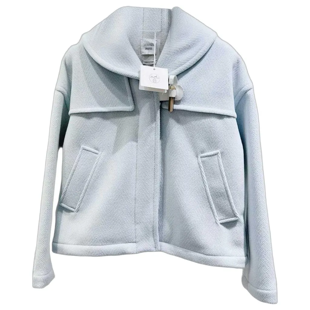 Hermes Blue Wool Coat Blue Wool Never worn, with tag - Front View
