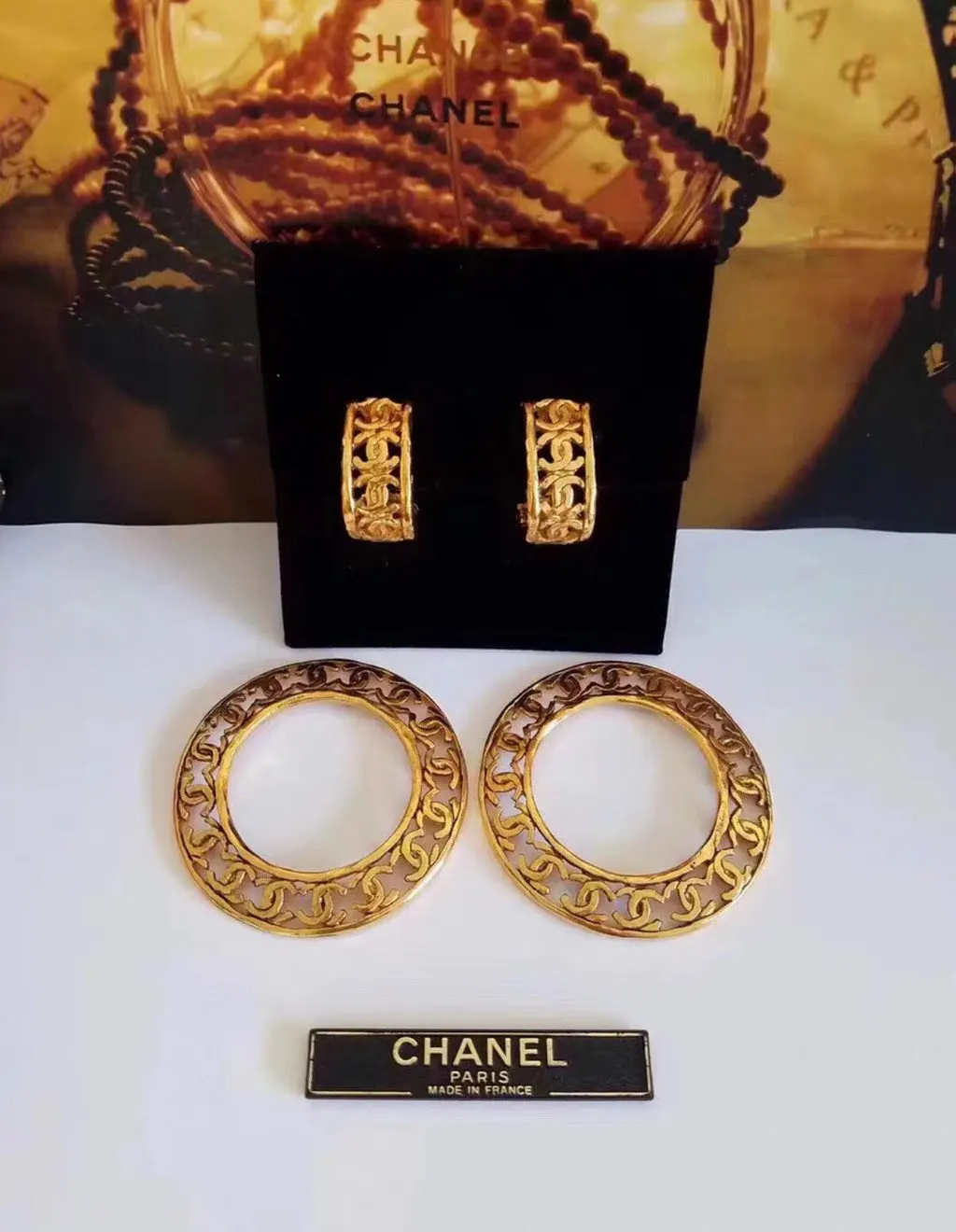 Chanel Gold Plated Earrings MultiColor Very good - Box View