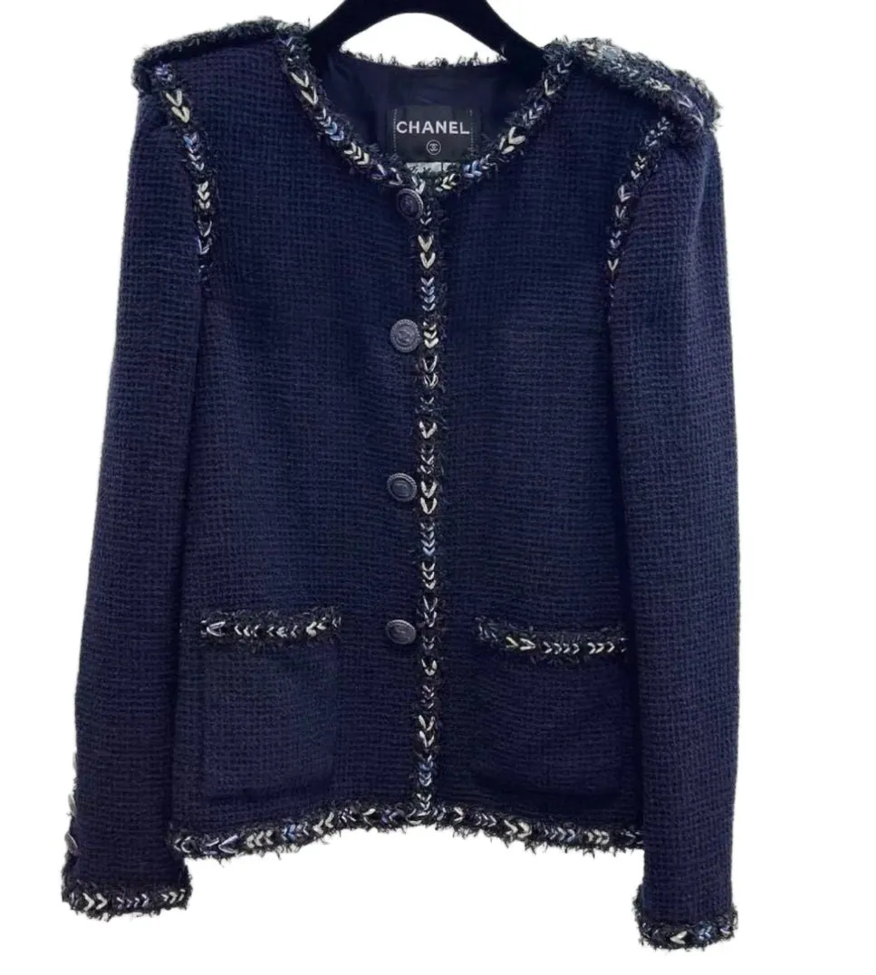Chanel Blue Tweed Jacket Blue Tweed Very good - Front View