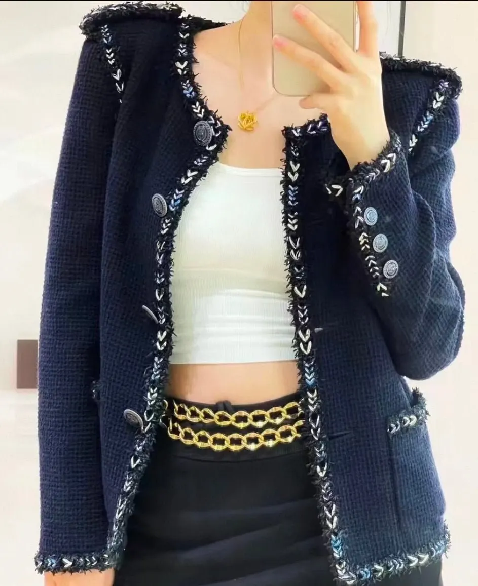Chanel Blue Tweed Jacket Blue Tweed Very good - Model View