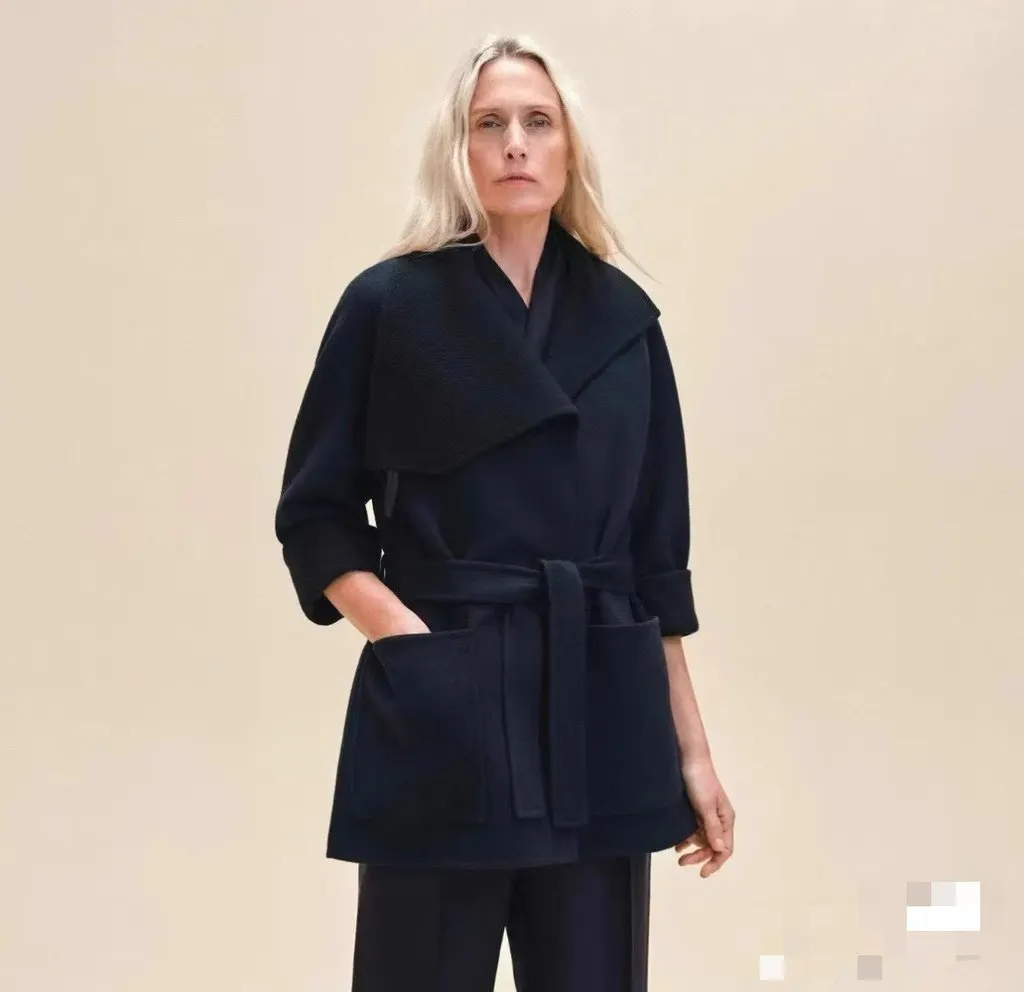 Hermes Blue Cashmere Trench Coat Blue Cashmere Very good - Inside View