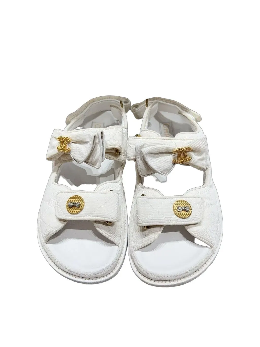 Chanel White Fabric Sandals