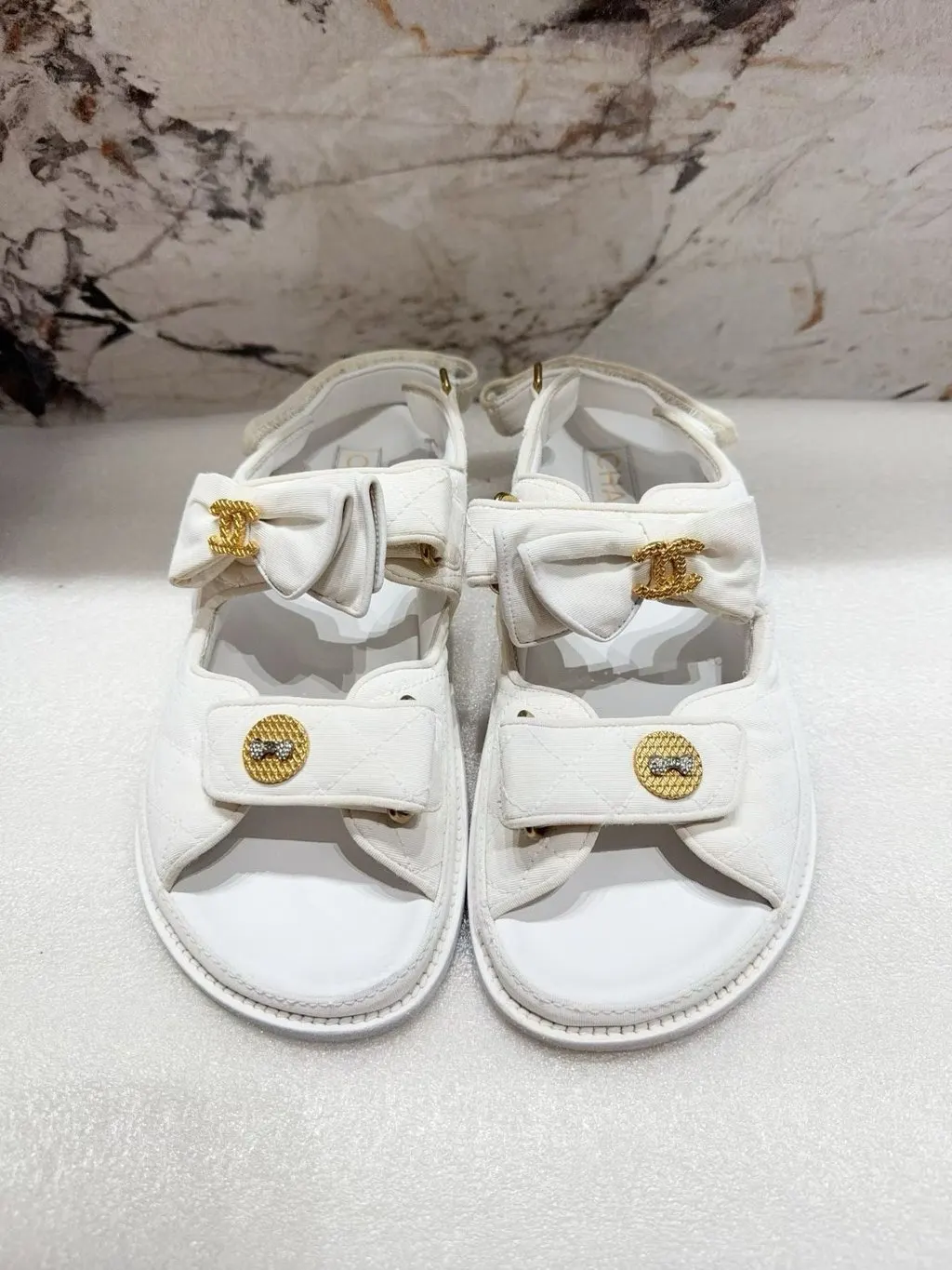 Chanel White Fabric Sandals White Very good - Back View
