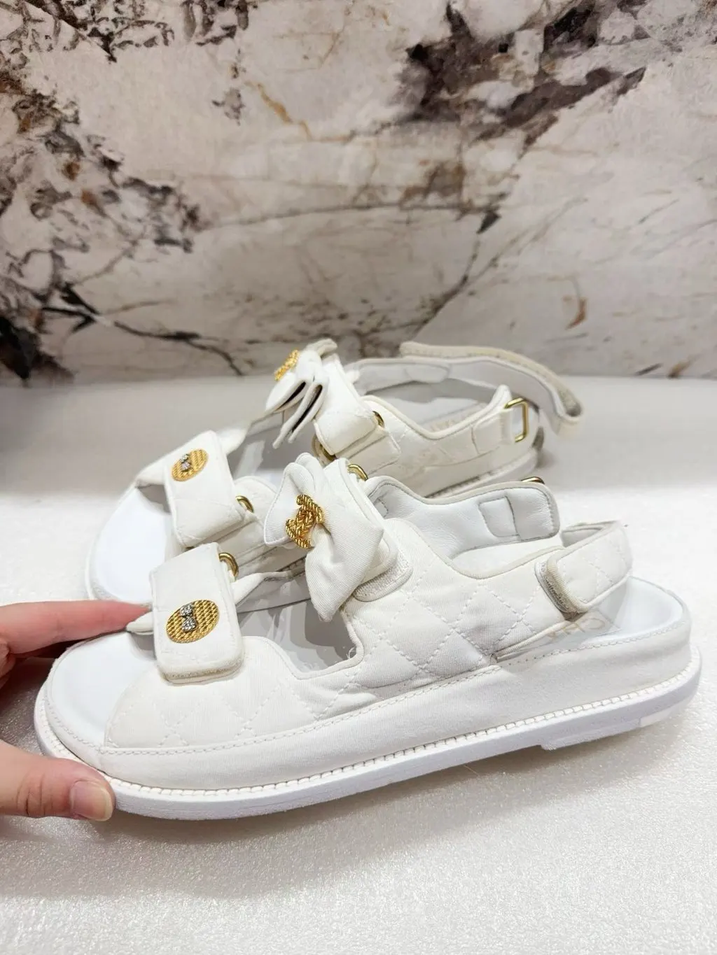 Chanel White Fabric Sandals White Very good - Inside View