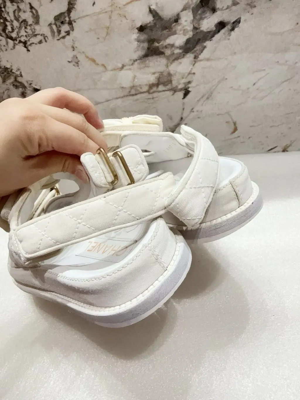 Chanel White Fabric Sandals White Very good - Box View