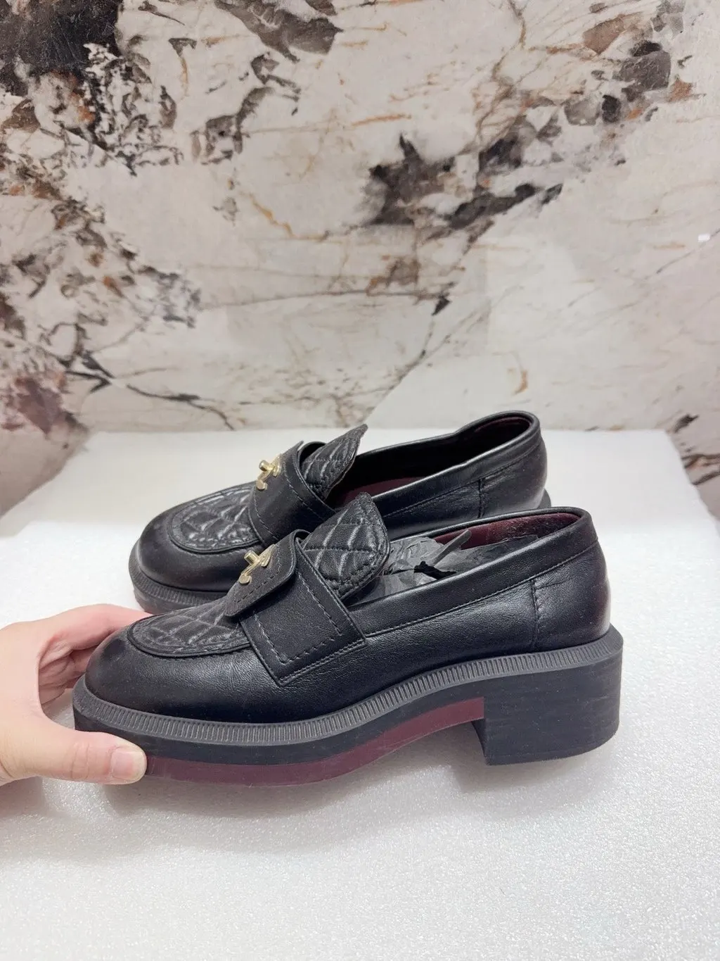 Chanel Black Leather Flat Shoes Black Leather Good - Back View