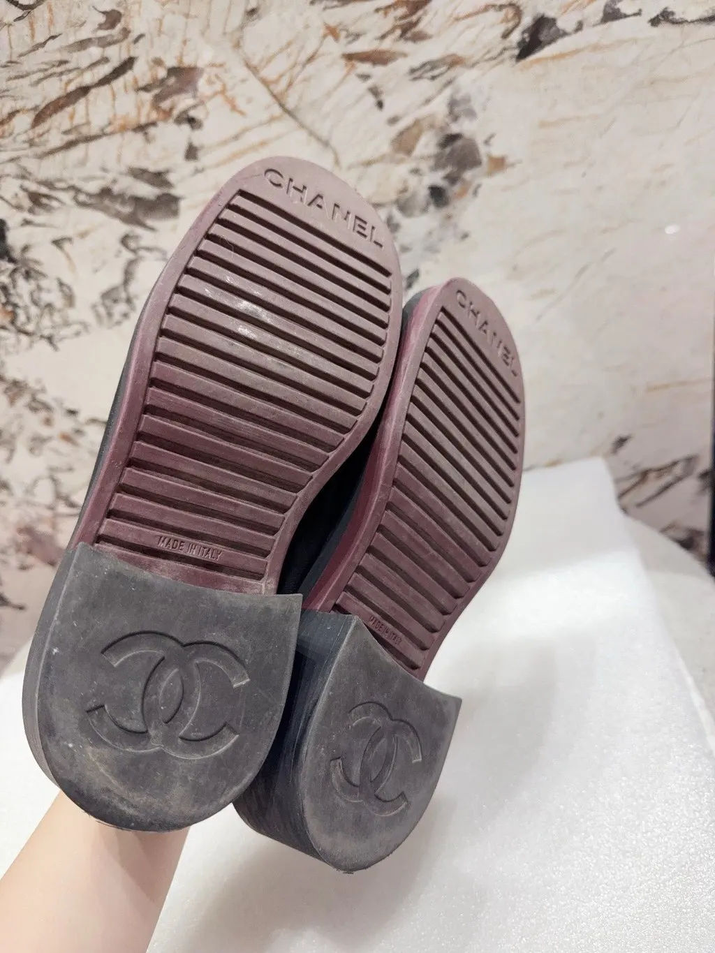 Chanel Black Leather Flat Shoes Black Leather Good - Box View