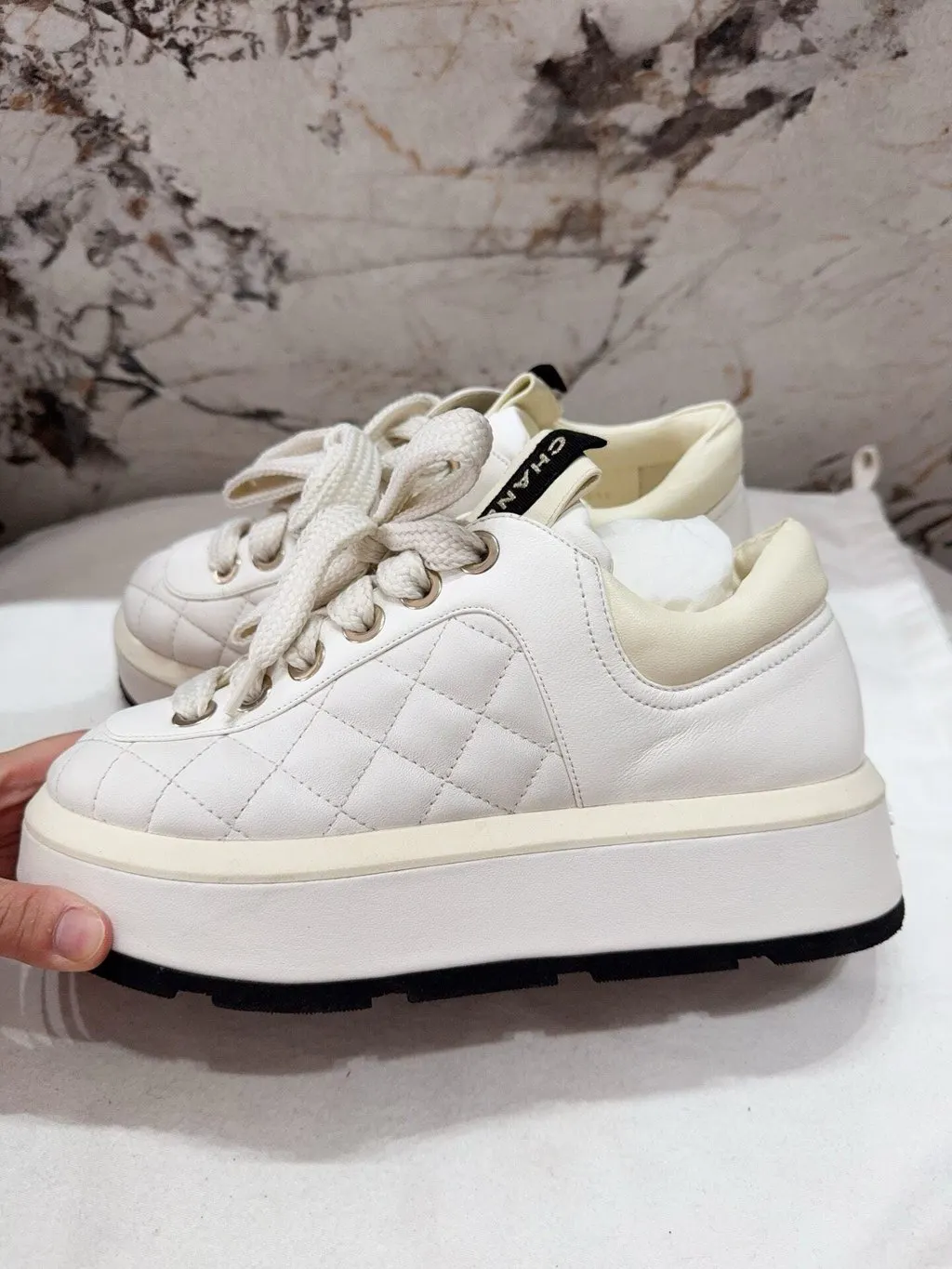 Chanel White Leather Sneakers White Leather Very good - Back View