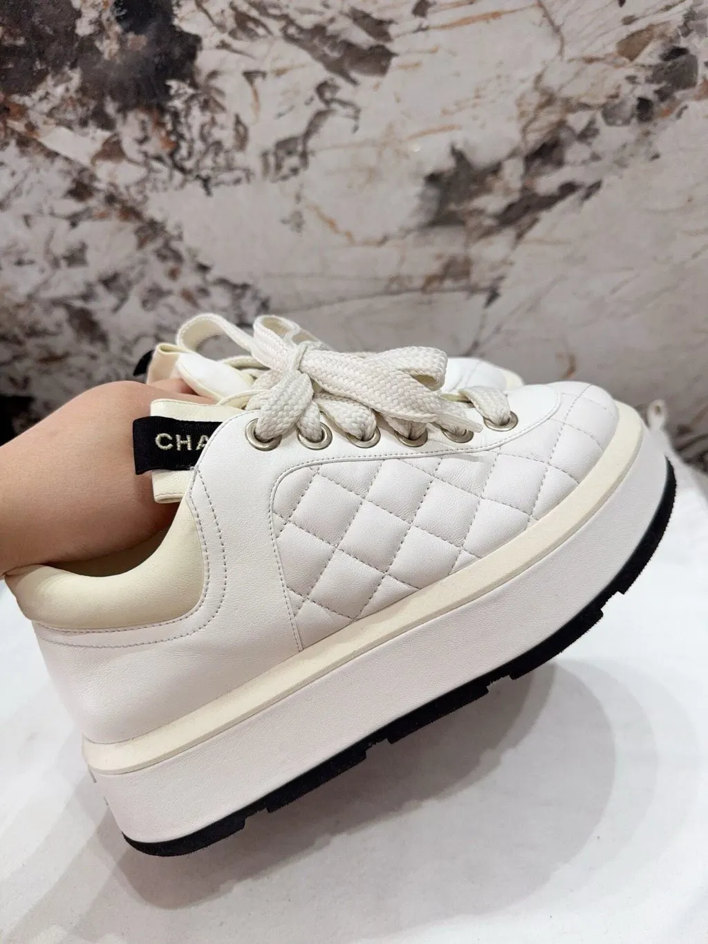 Chanel White Leather Sneakers White Leather Very good - Box View
