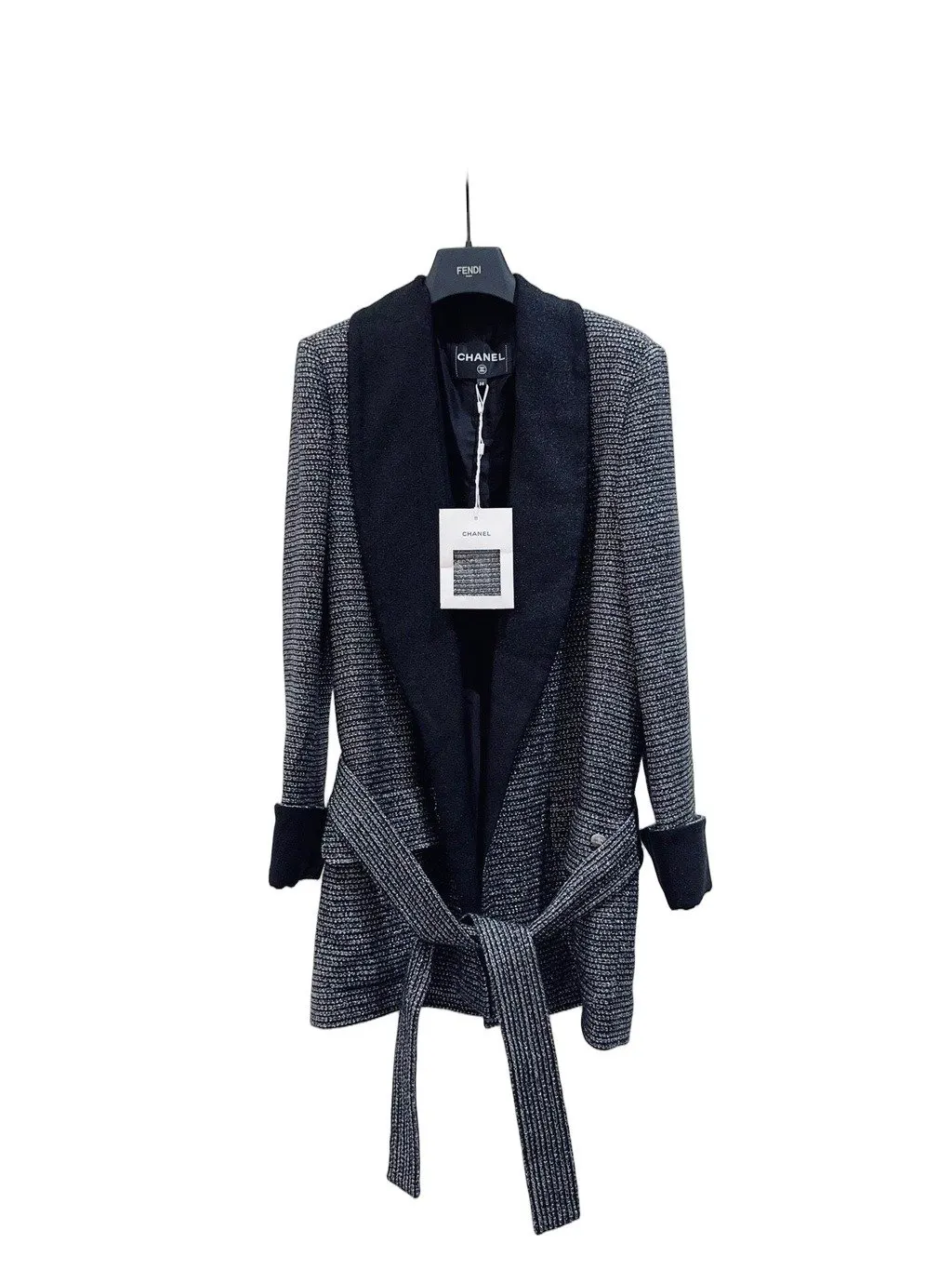 Chanel 24C Black Wool Coat Black Wool Never worn, with tag - Front View