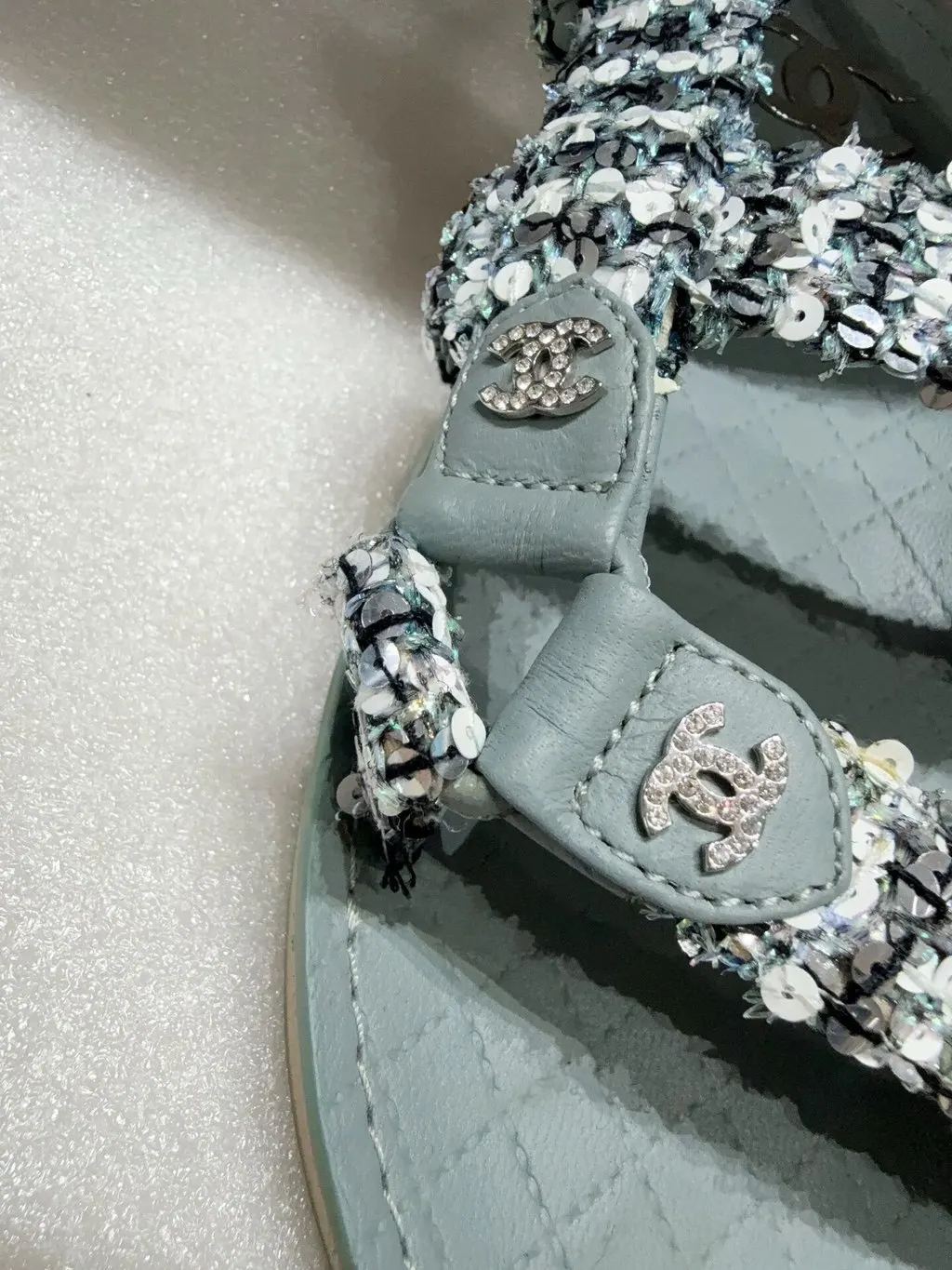 Chanel Green Tweed Sandals Green Tweed Very good - Inside View