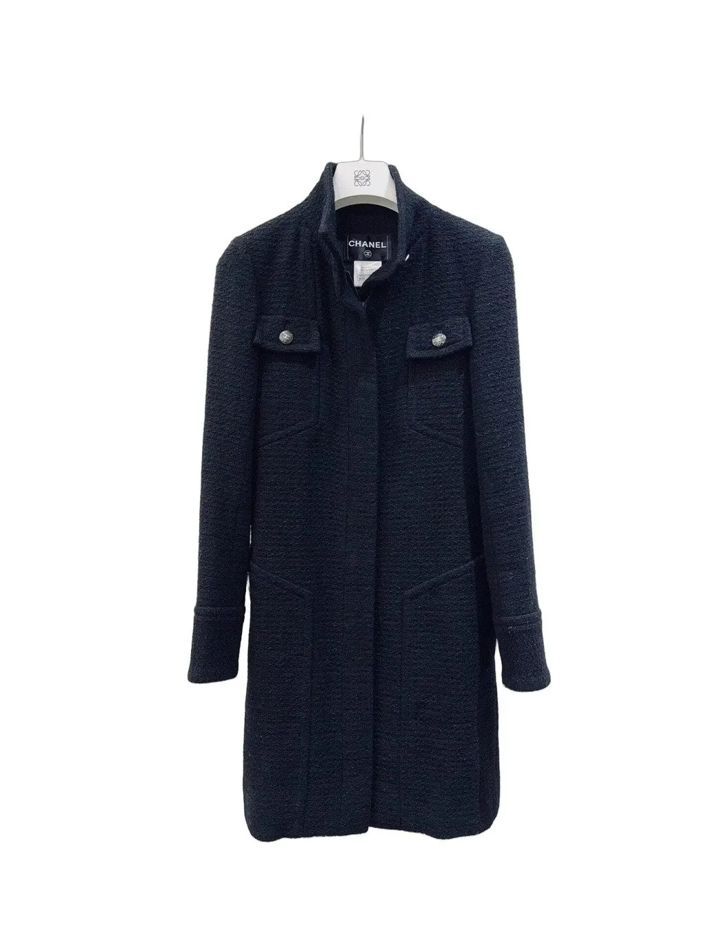 Chanel Black Tweed Coat Black Tweed Very good - Front View