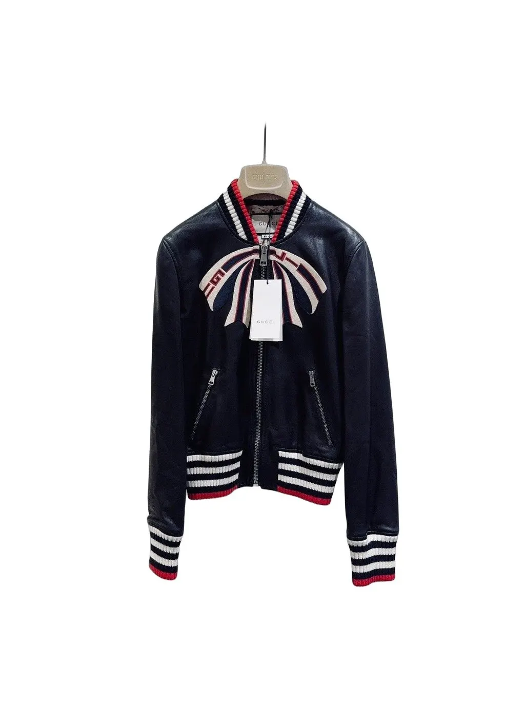 Gucci Black Leather Jacket Black Leather Never worn - Front View