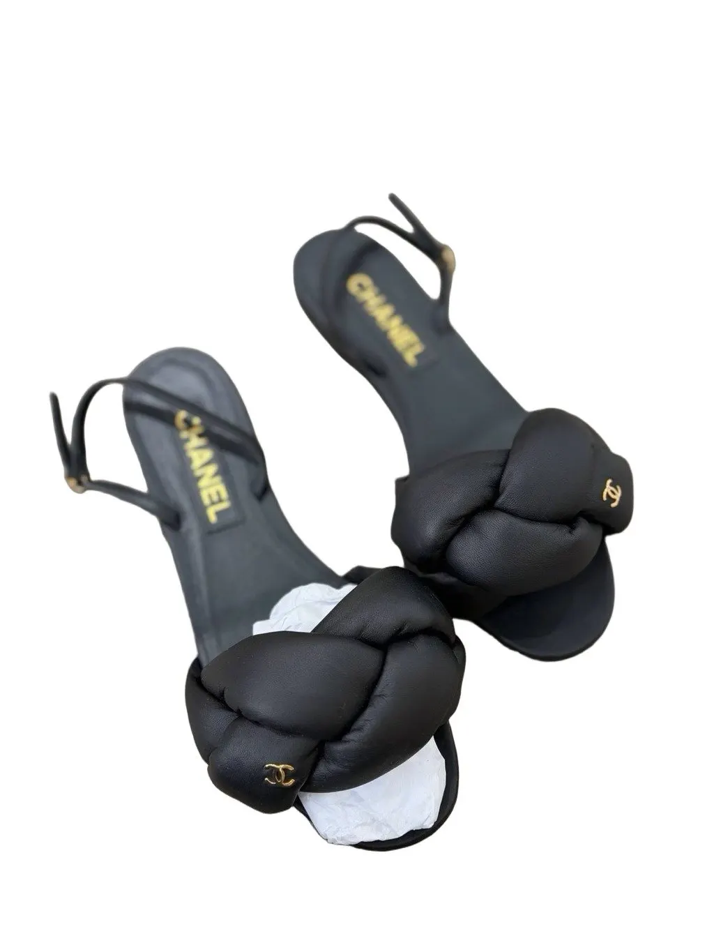 Chanel Black Leather Sandals Black Leather Very good - Front View