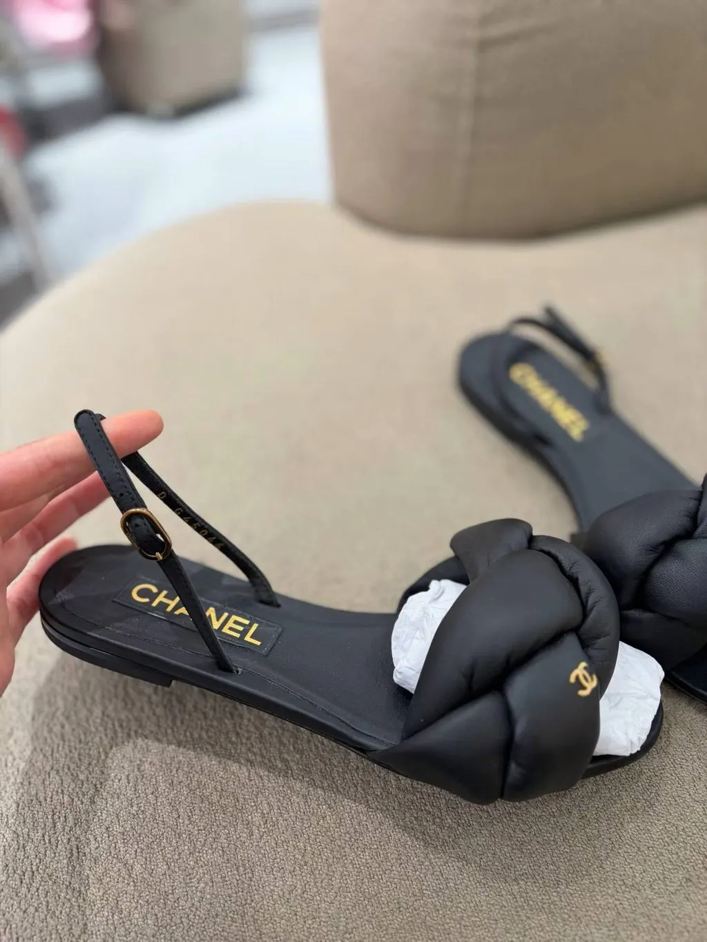 Chanel Black Leather Sandals Black Leather Very good - Back View