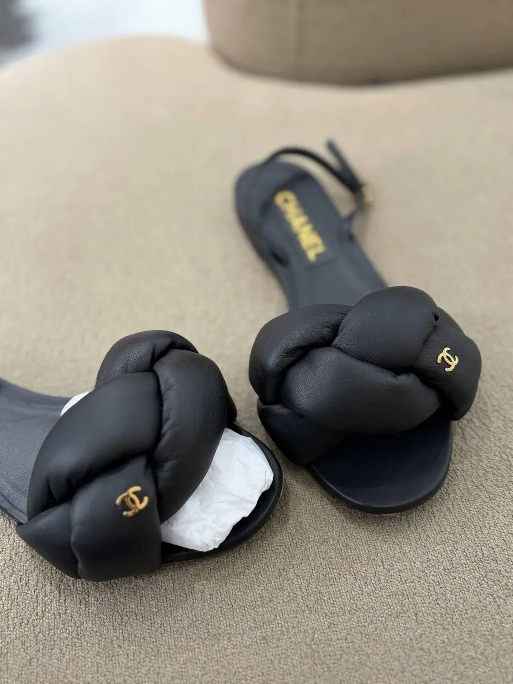Chanel Black Leather Sandals Black Leather Very good - Inside View