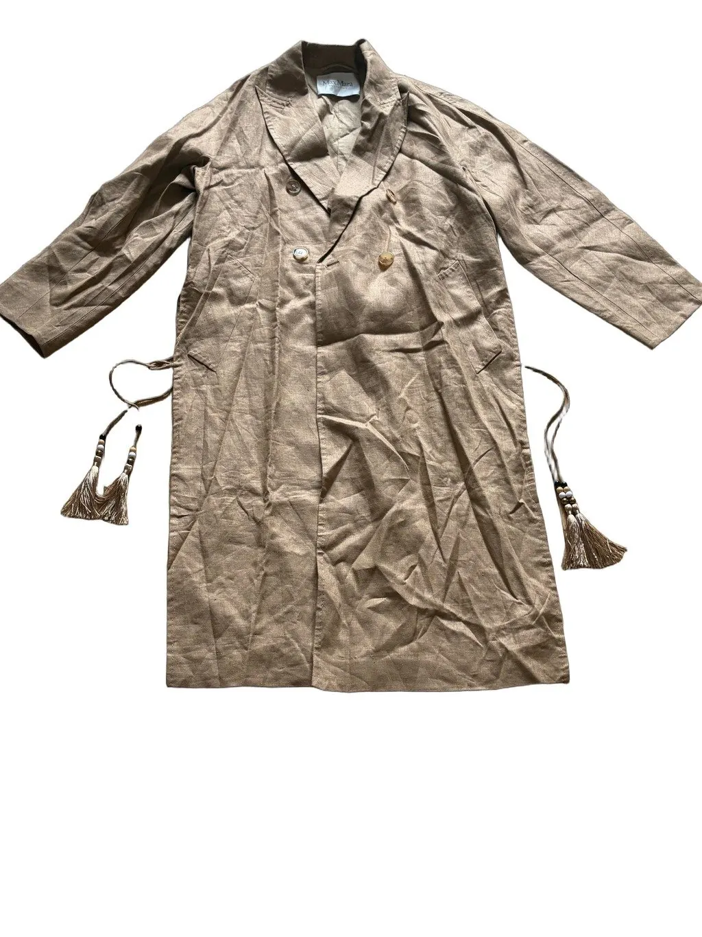 Max Mara Brown Linen Trench Coat Brown Linen Very good - Front View