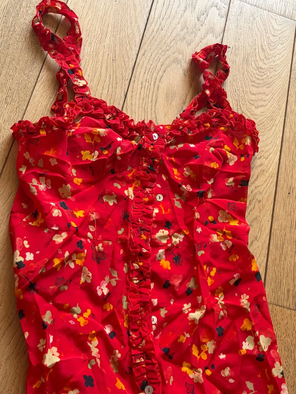 Unsigned Red Silk Dress Red Silk Very good - Box View