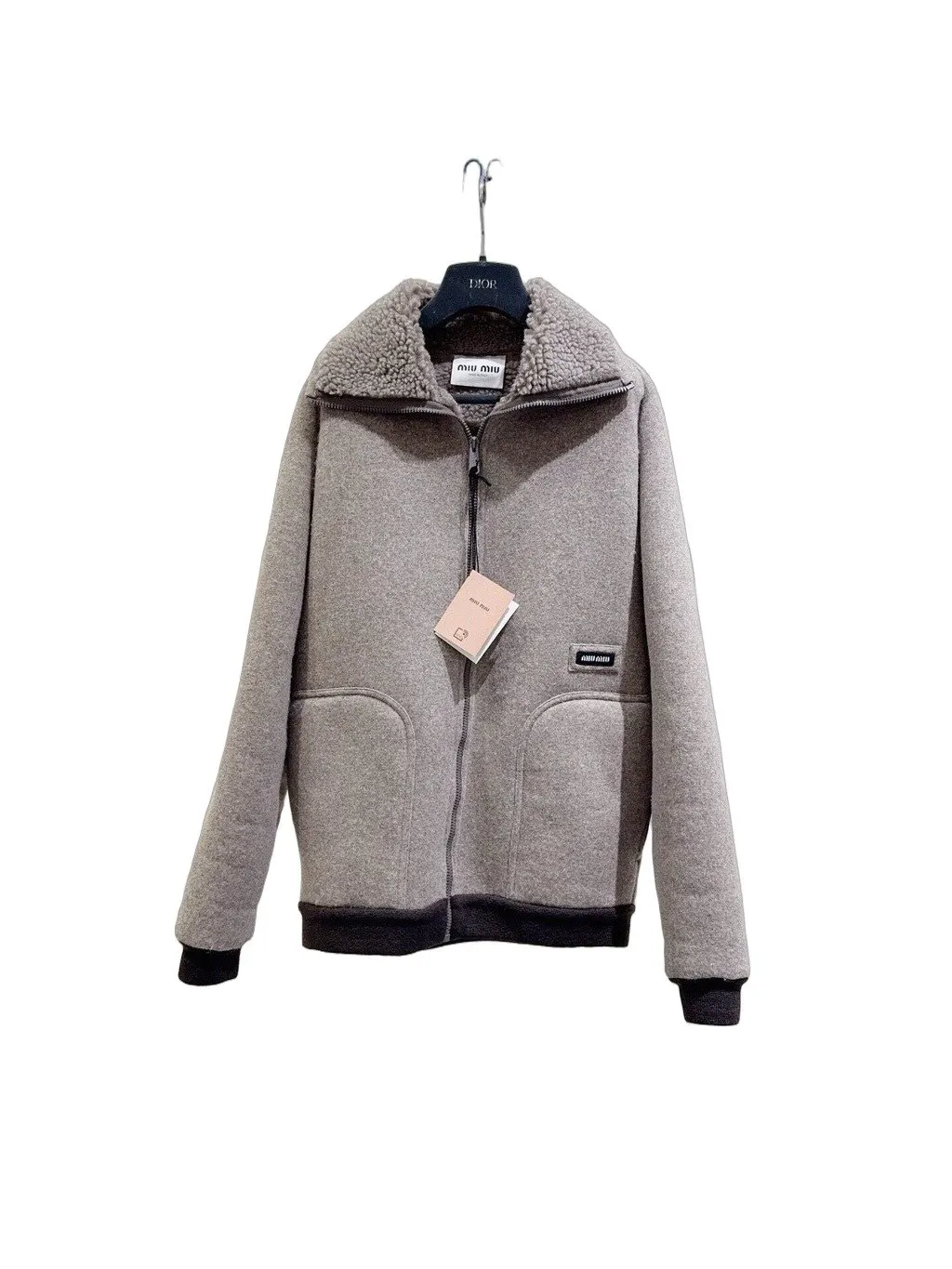 Miu Miu Grey Shearling Jacket Grey Shearling Never worn, with tag - Front View