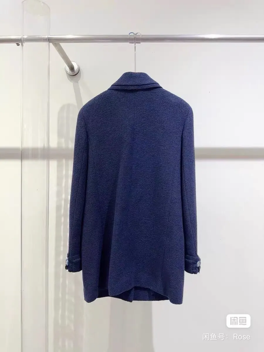 Chanel Navy Tweed Coat Navy Tweed Very good - Inside View