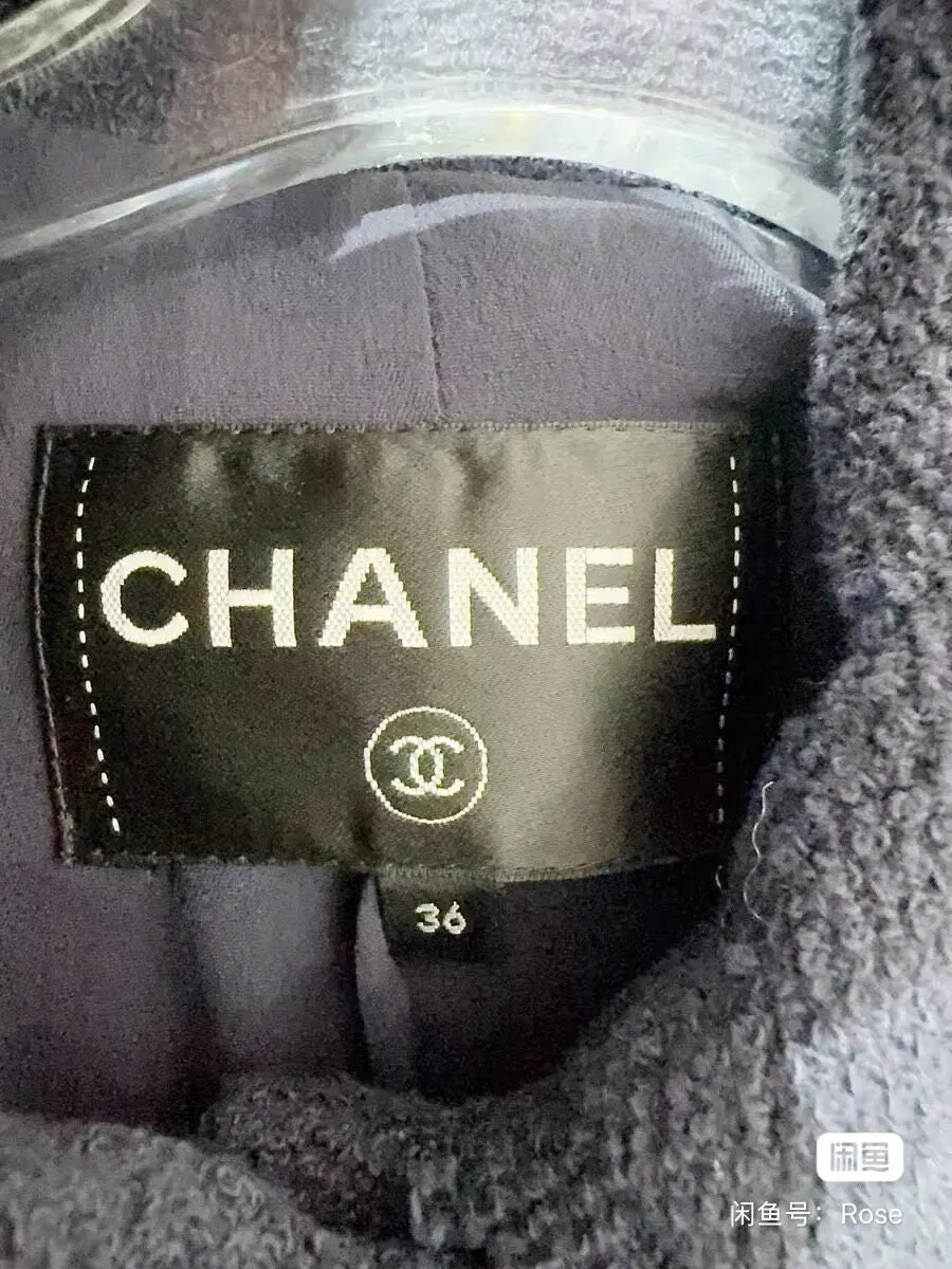 Chanel Navy Tweed Coat Navy Tweed Very good - Model View