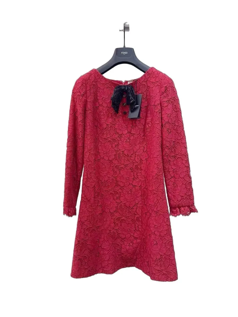 Saint Laurent Red Lace Dress