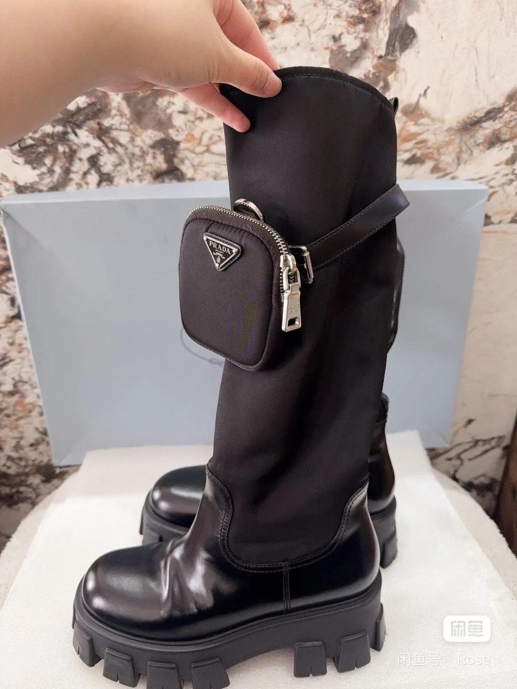 Prada Black Leather Boots Black Leather Very good - Back View