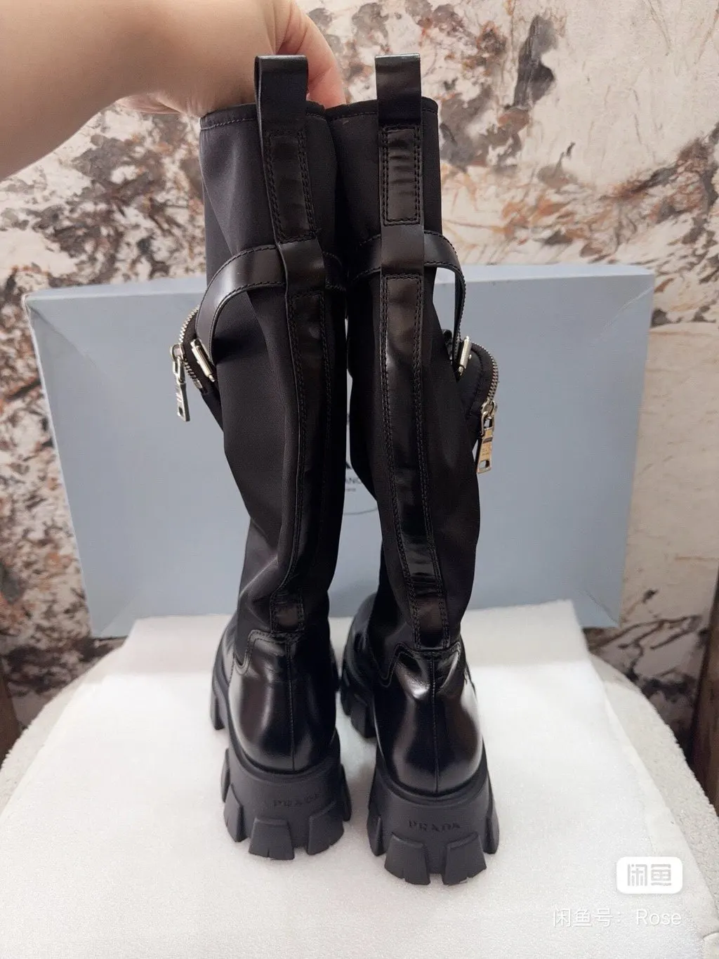 Prada Black Leather Boots Black Leather Very good - Box View