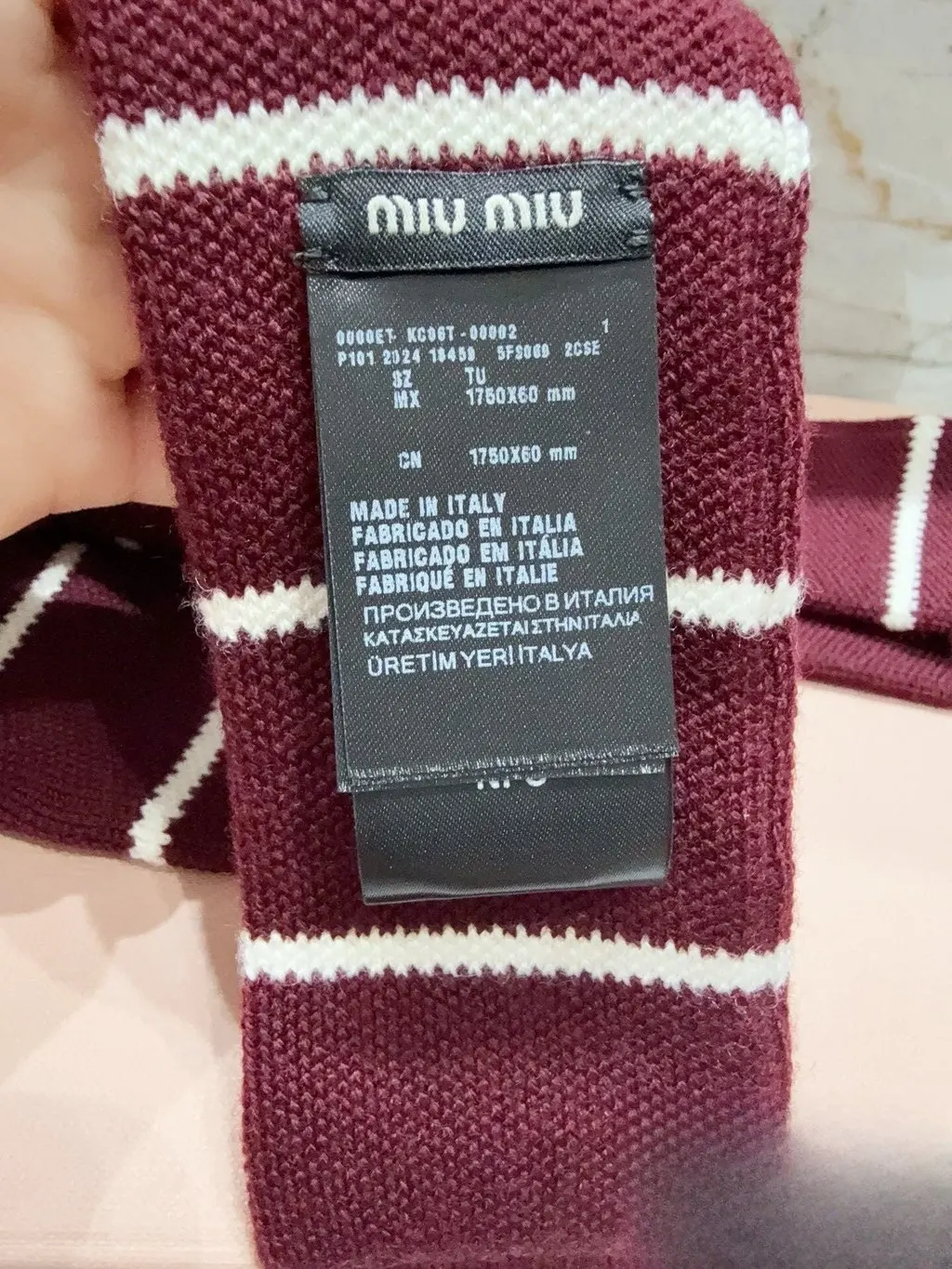 Miu Miu Burgundy Wool Scarf Burgundy Wool Never worn, with tag - Model View