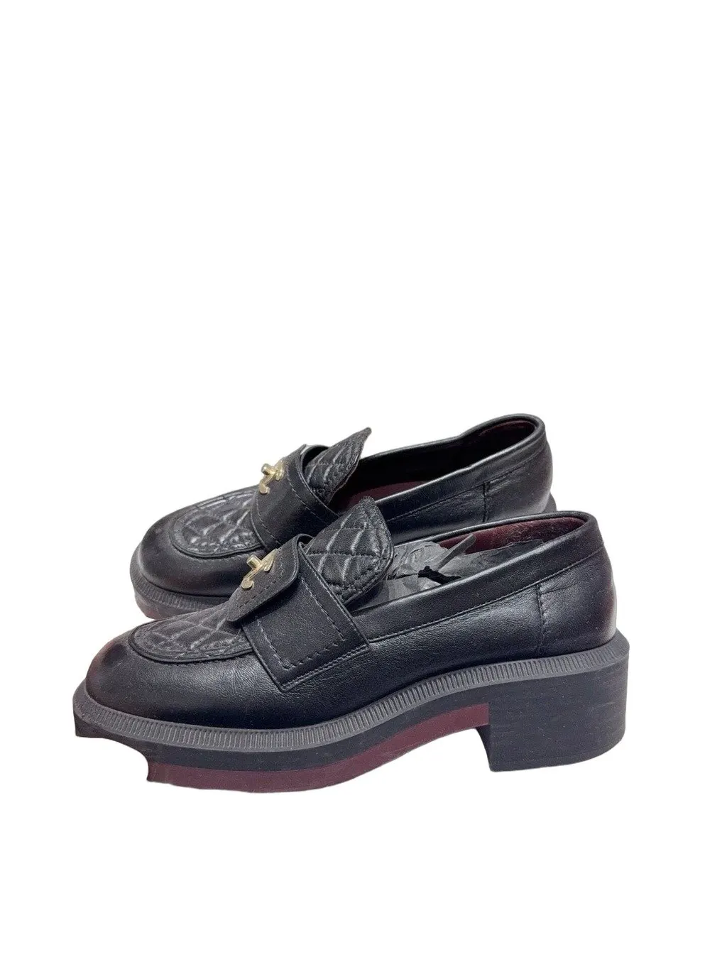 Chanel Black Leather Flat Shoes Black Leather Very good - Front View