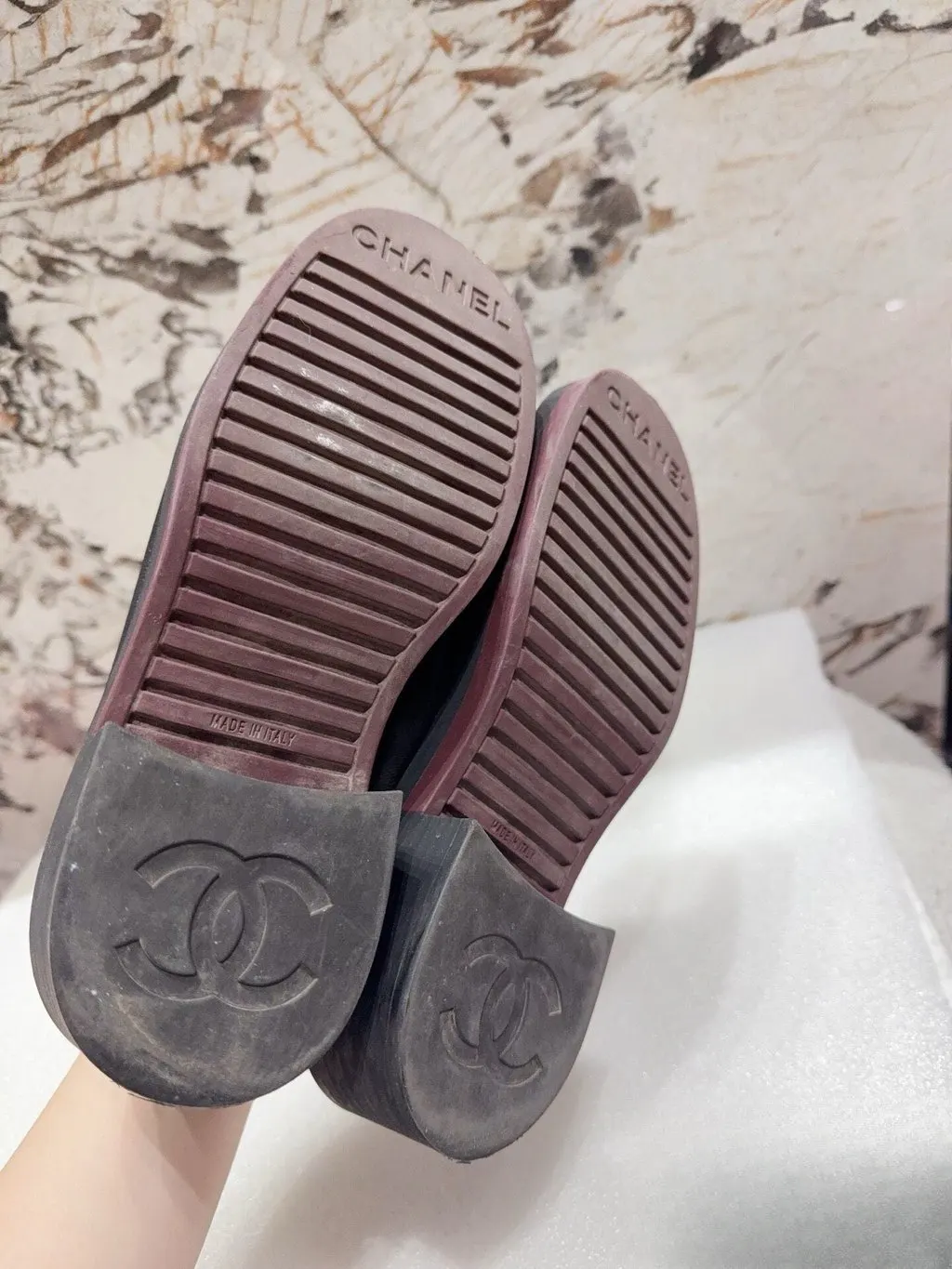 Chanel Black Leather Flat Shoes Black Leather Very good - Box View