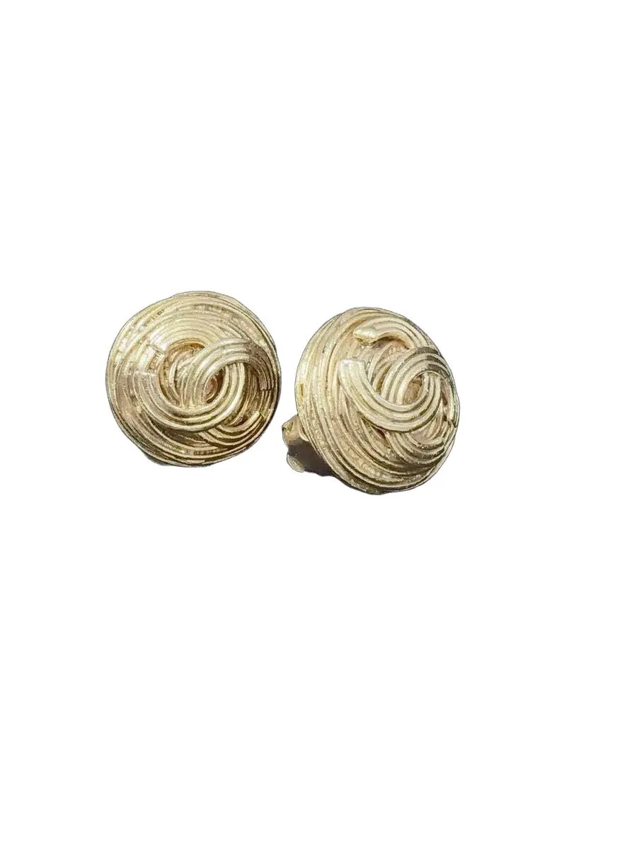Chanel Gold Plated Earrings Gold Good - Front View