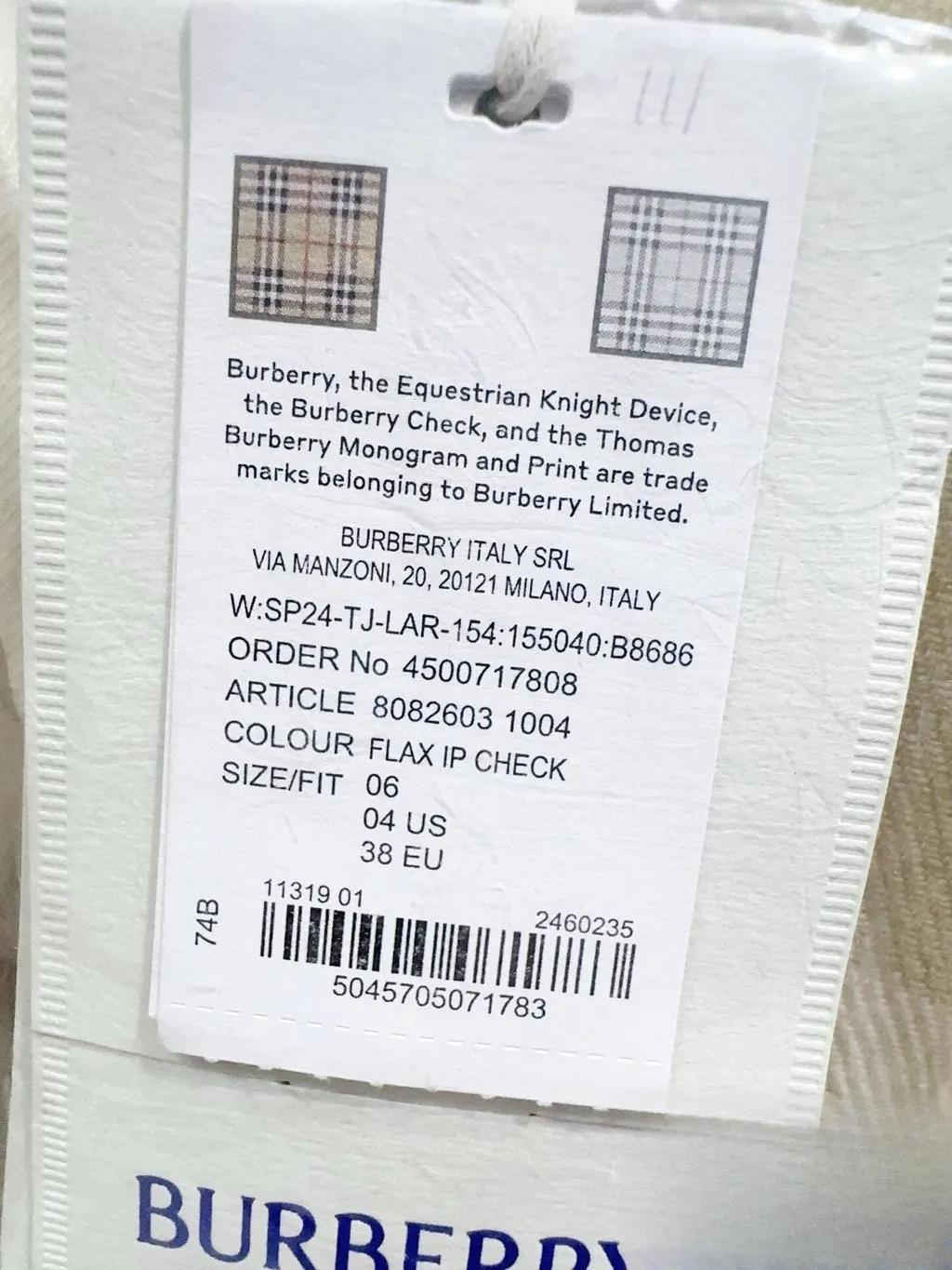 Burberry Wool Coat MultiColor Wool Never worn, with tag - Inside View