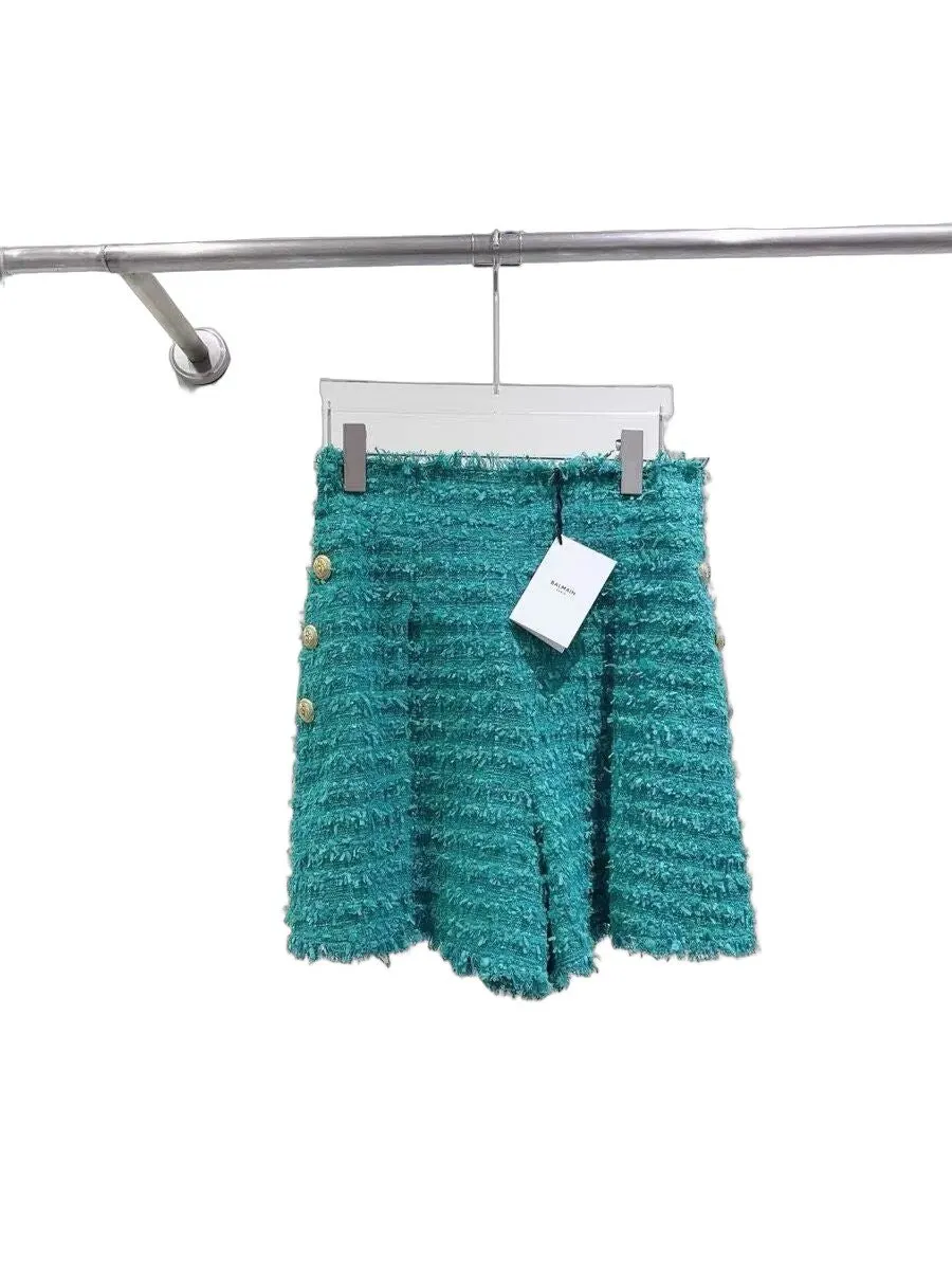 Balmain Turquoise Tweed Shorts Turquoise Tweed Very good - Front View