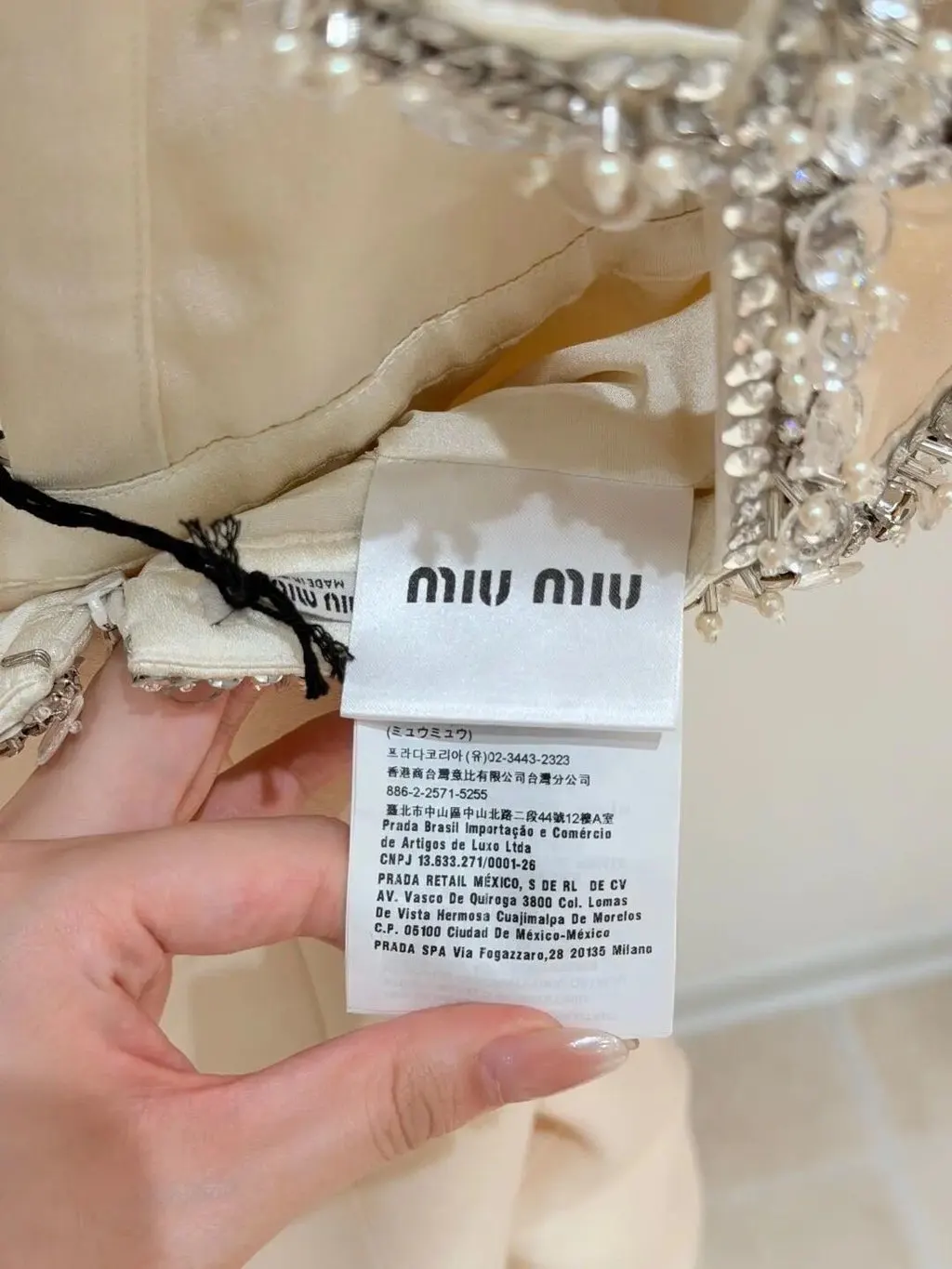 Miu Miu Beige Silk Dress Beige Silk Never worn, with tag - Model View
