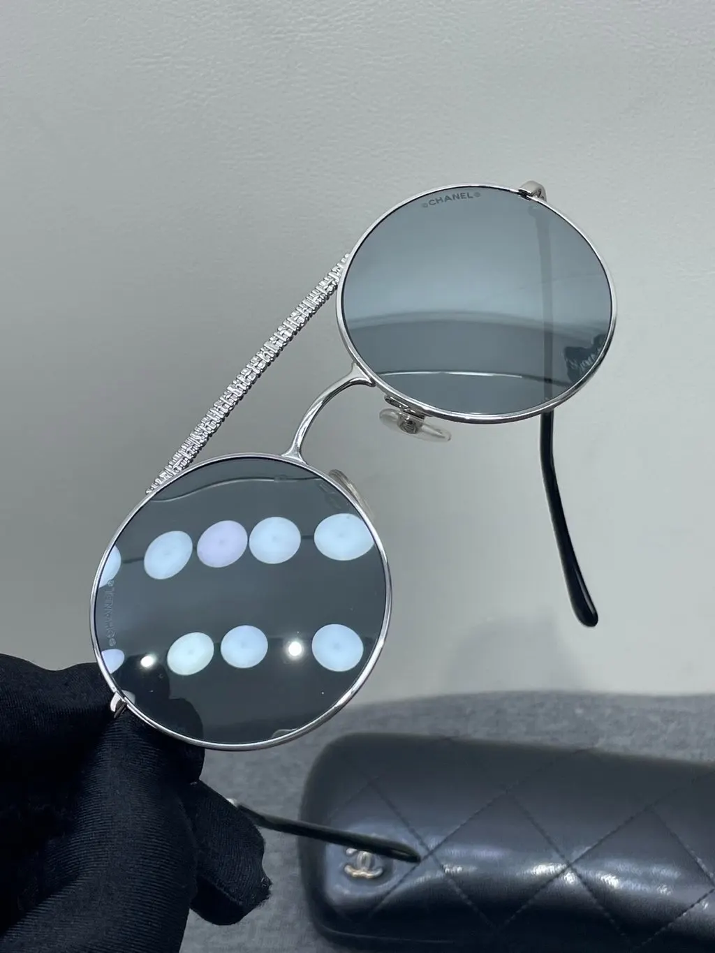 Chanel Silver Metal Sunglasses Silver Metal Very good - Box View