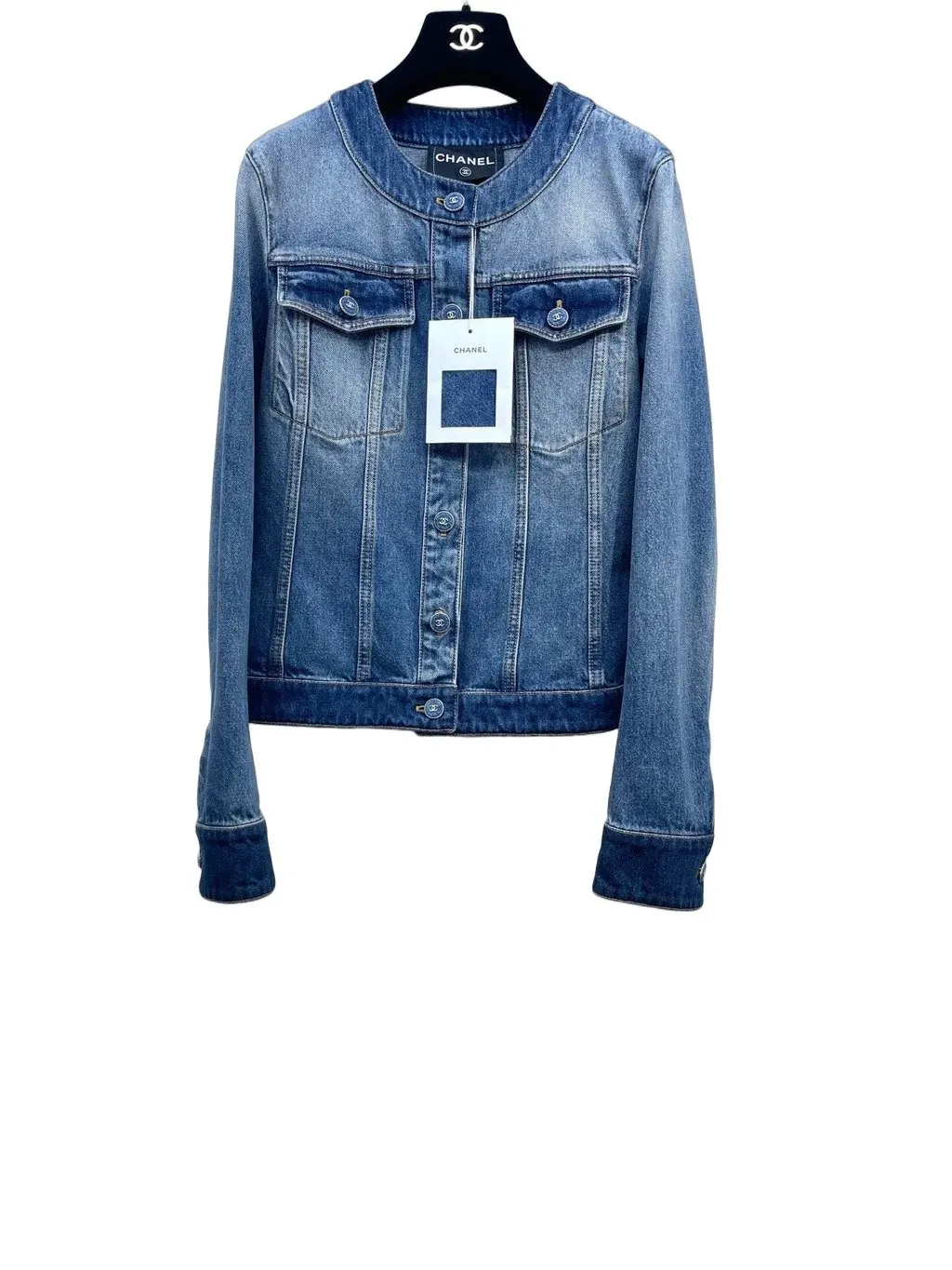Chanel 24B Blue Denim Jacket Blue Denim Very good - Front View