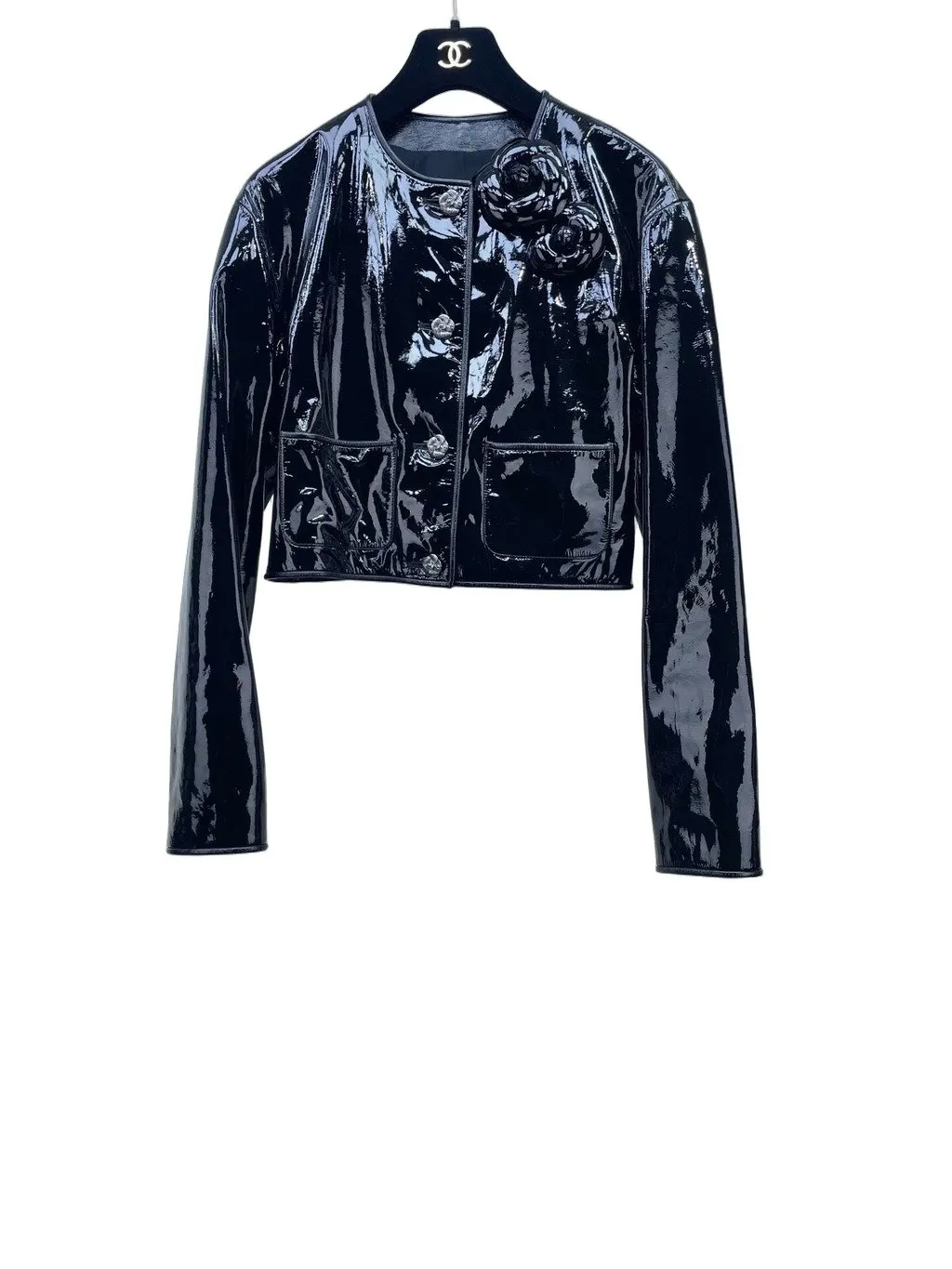 Chanel 23K Black Leather Jacket Black Leather Very good - Front View