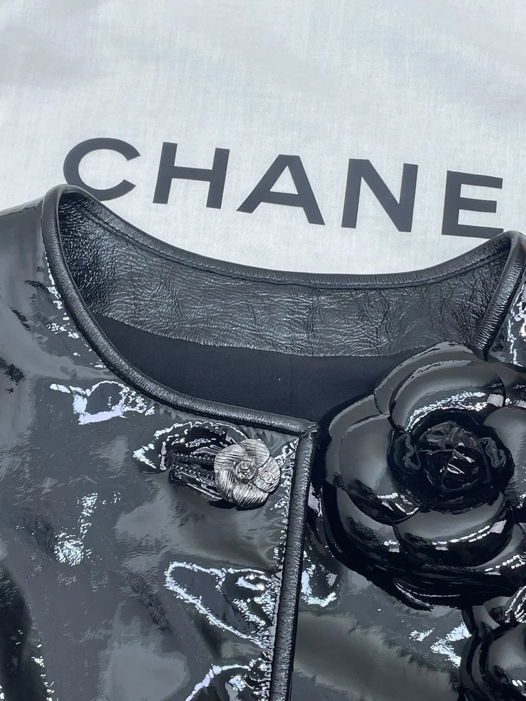 Chanel 23K Black Leather Jacket Black Leather Very good - Model View