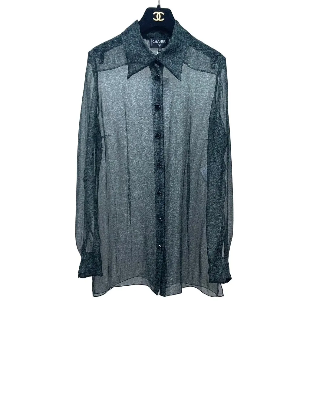 Chanel 23A Grey Silk Top Grey Silk Good - Front View
