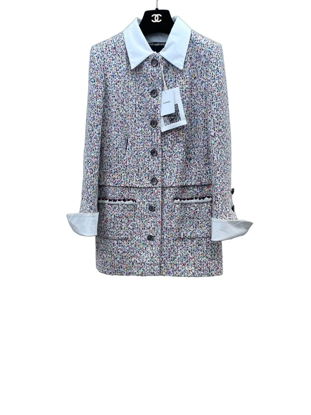 Chanel Tweed Jacket MultiColor Tweed Good - Front View