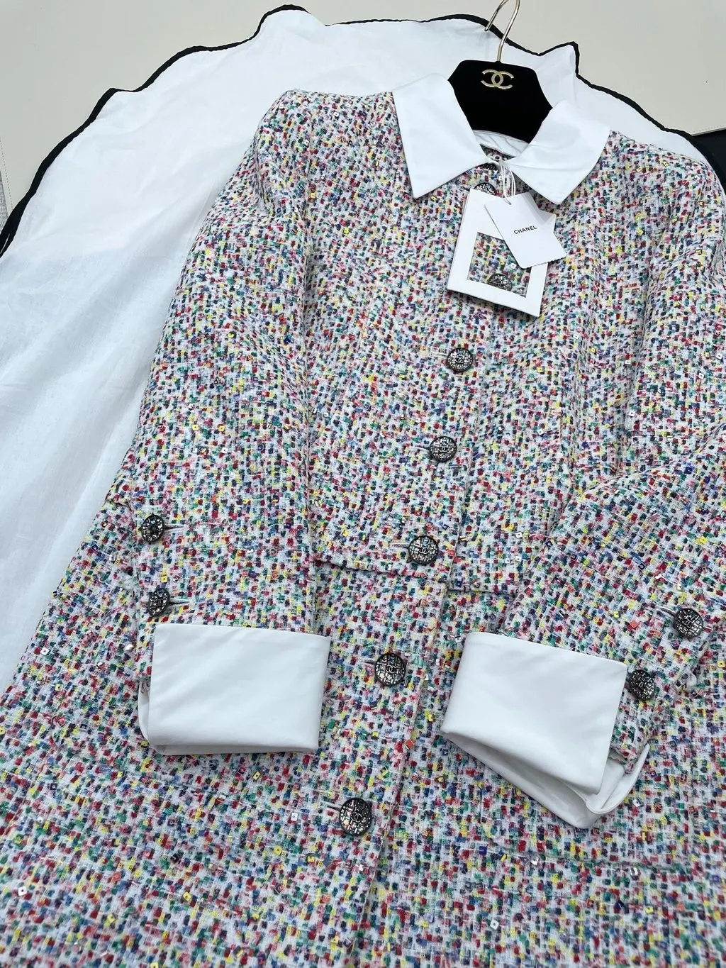 Chanel Tweed Jacket MultiColor Tweed Good - Box View