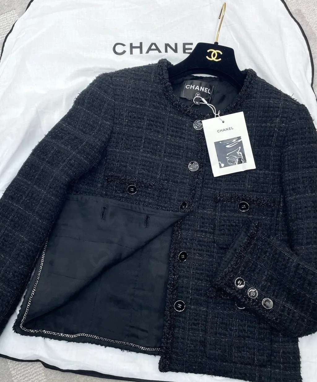 Chanel Black Tweed Jacket Black Tweed Never worn, with tag - Model View