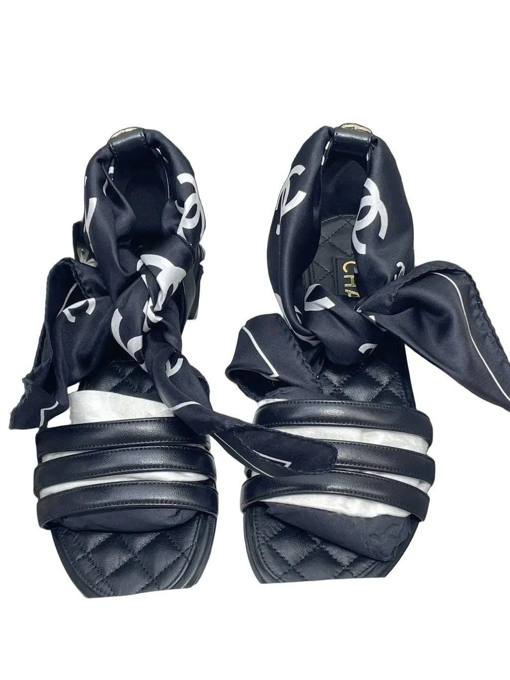 Chanel Black Fabric Sandals Black Never worn - Front View