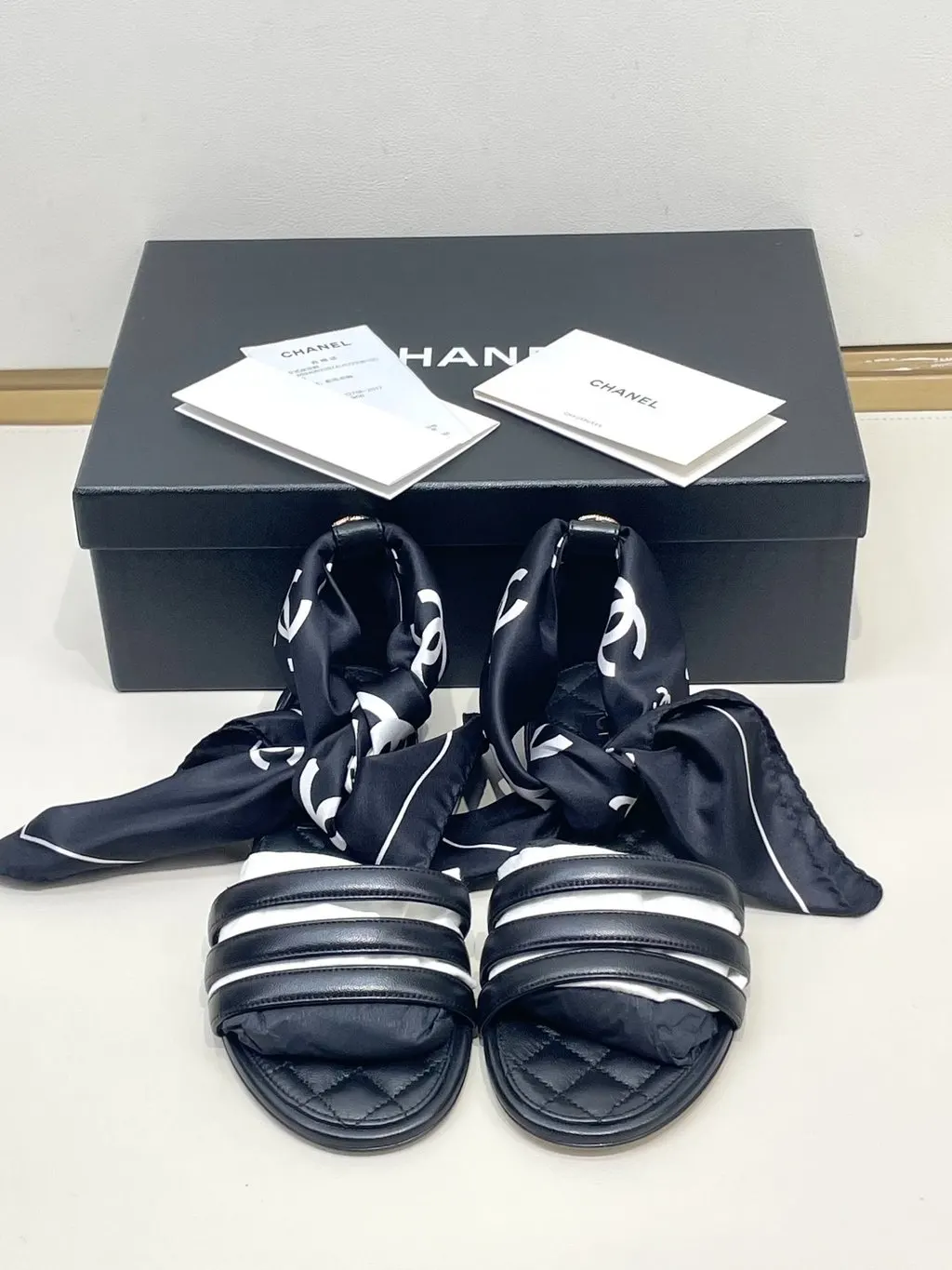 Chanel Black Fabric Sandals Black Never worn - Back View